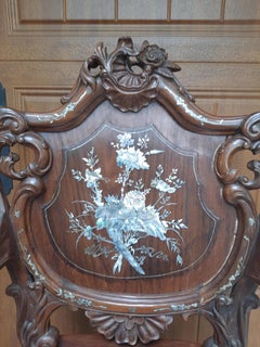 Pair of Rosewood Arm Chairs with Mother of Pearl Inlay