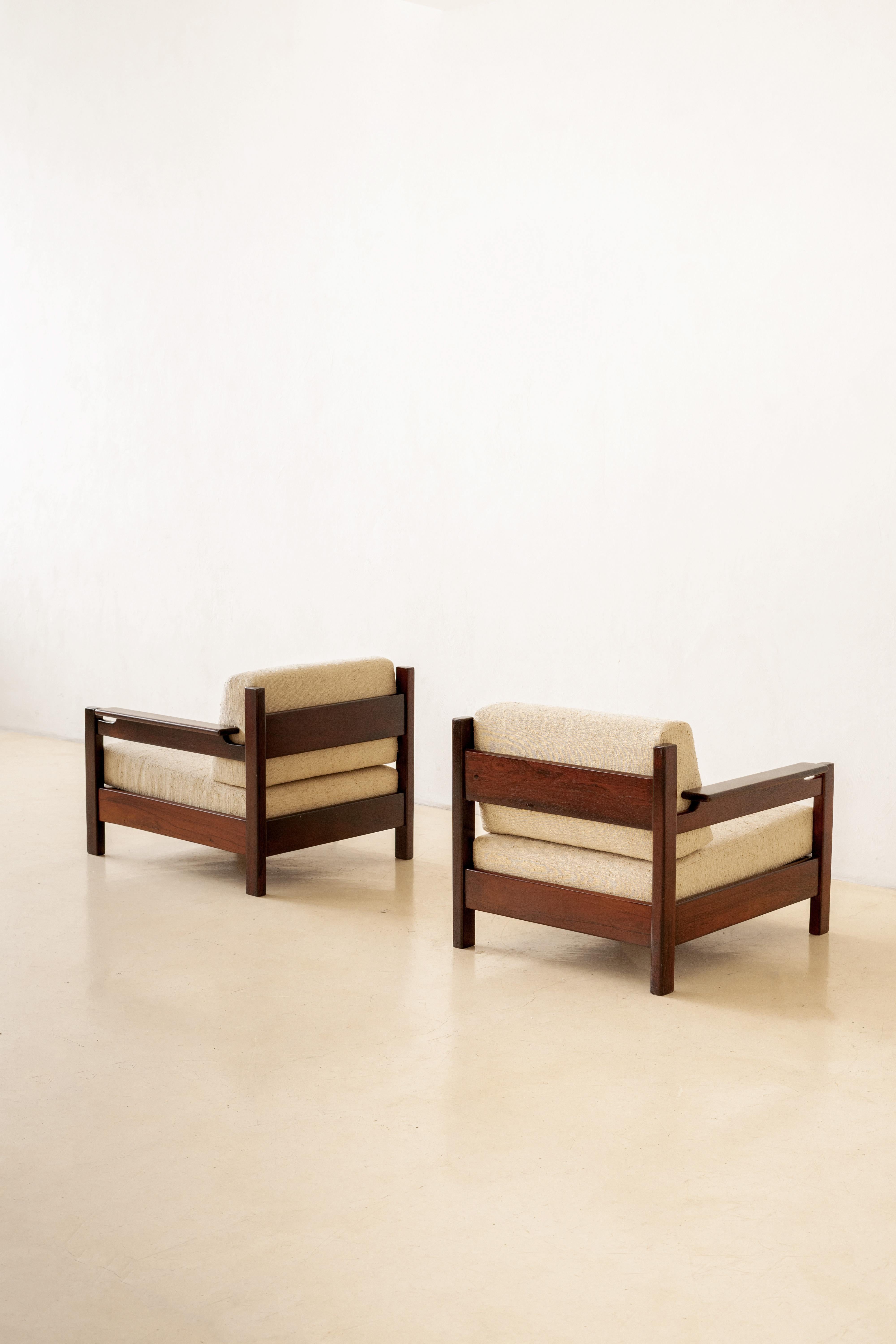 Mid-Century Modern Pair of Rosewood Armchairs by Fatima Arquitetura e Interiores, 1960s, Brazil For Sale