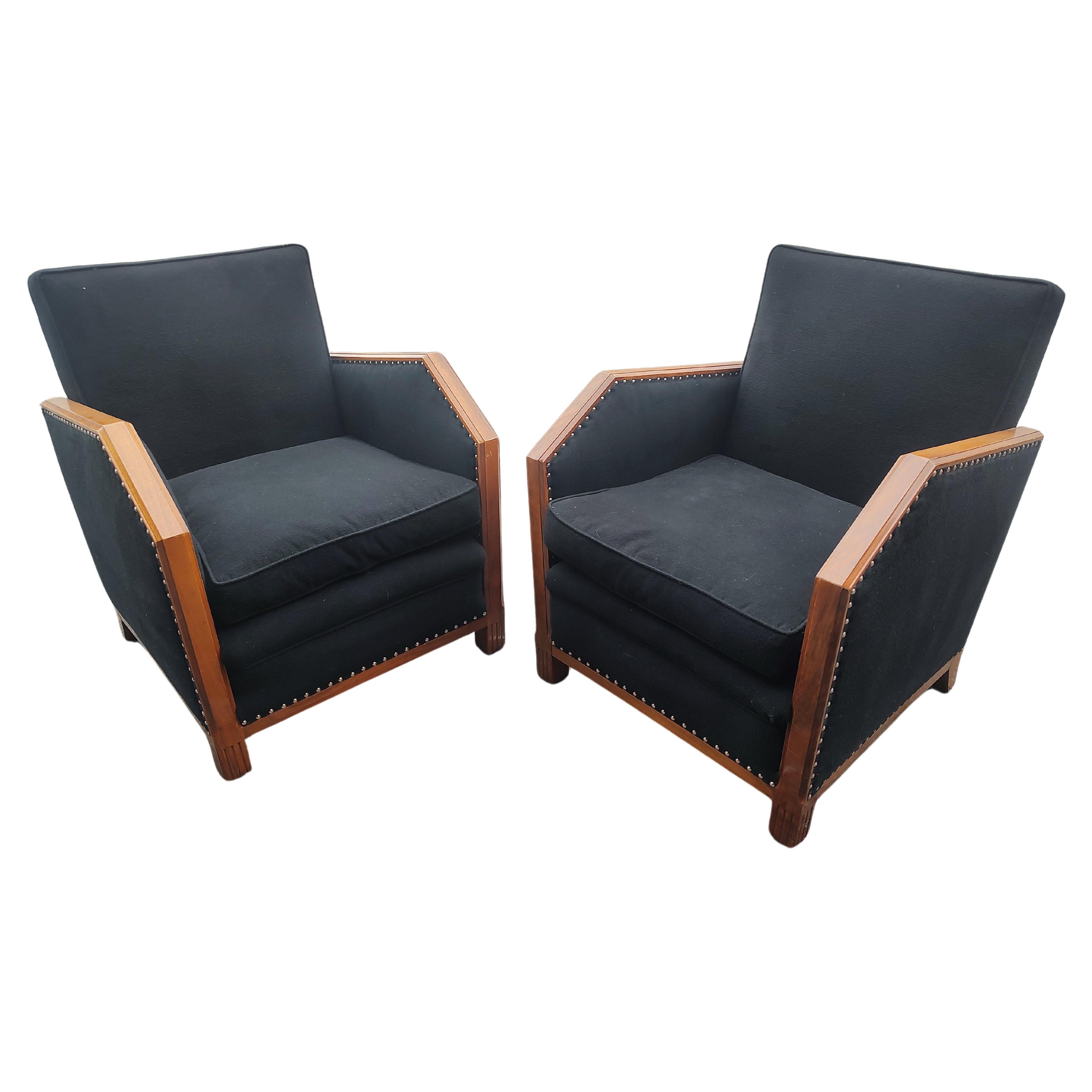 Pair of Rosewood Art Deco Club Chairs with Felt Upholstery & Brass Tacks C1935 For Sale 6