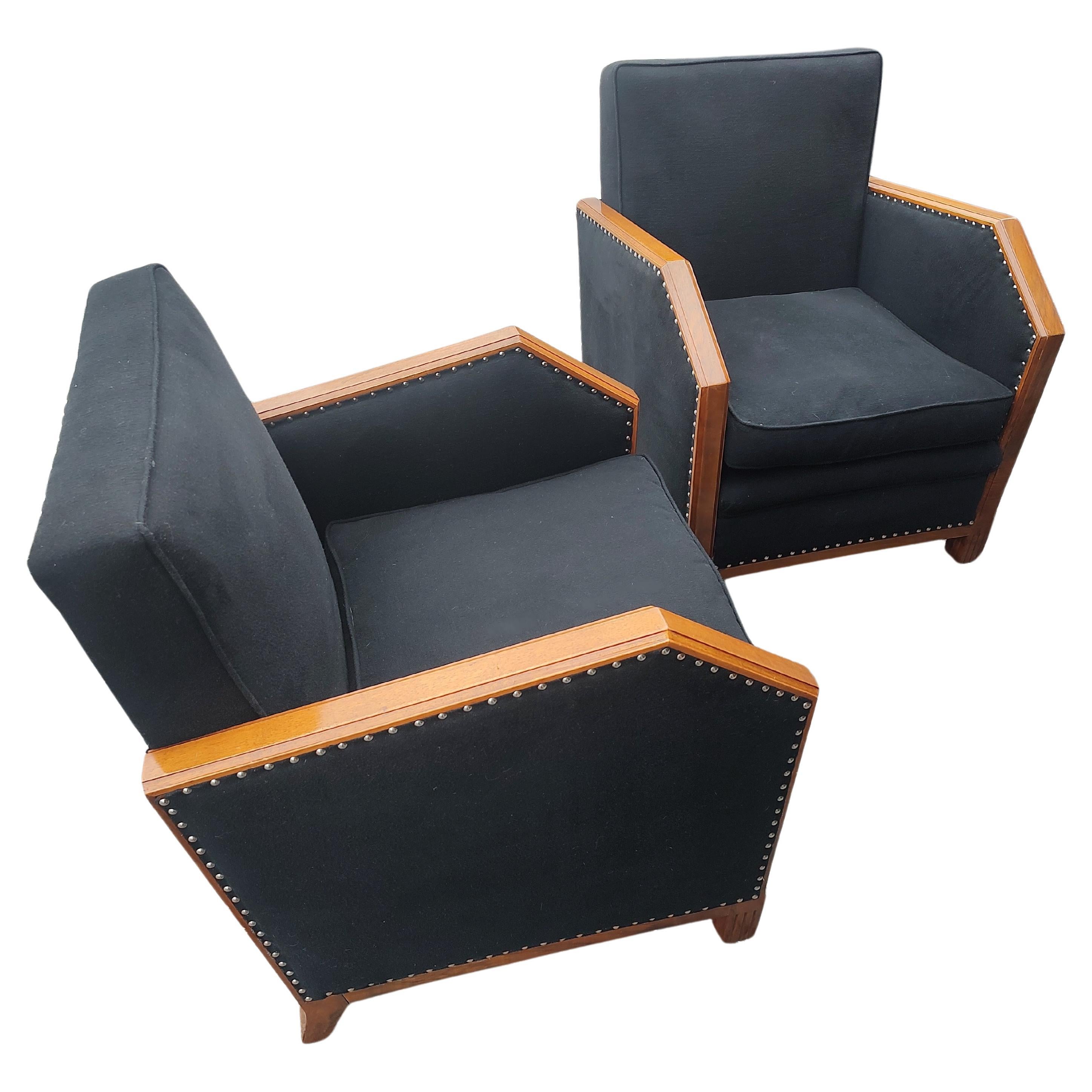 Pair of Rosewood Art Deco Club Chairs with Felt Upholstery & Brass Tacks C1935 For Sale 7