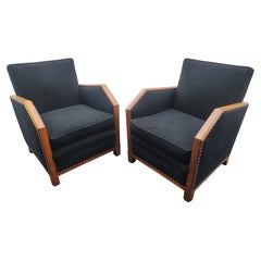 Pair of Rosewood Art Deco Club Chairs with Definitive Angular lines C1935
