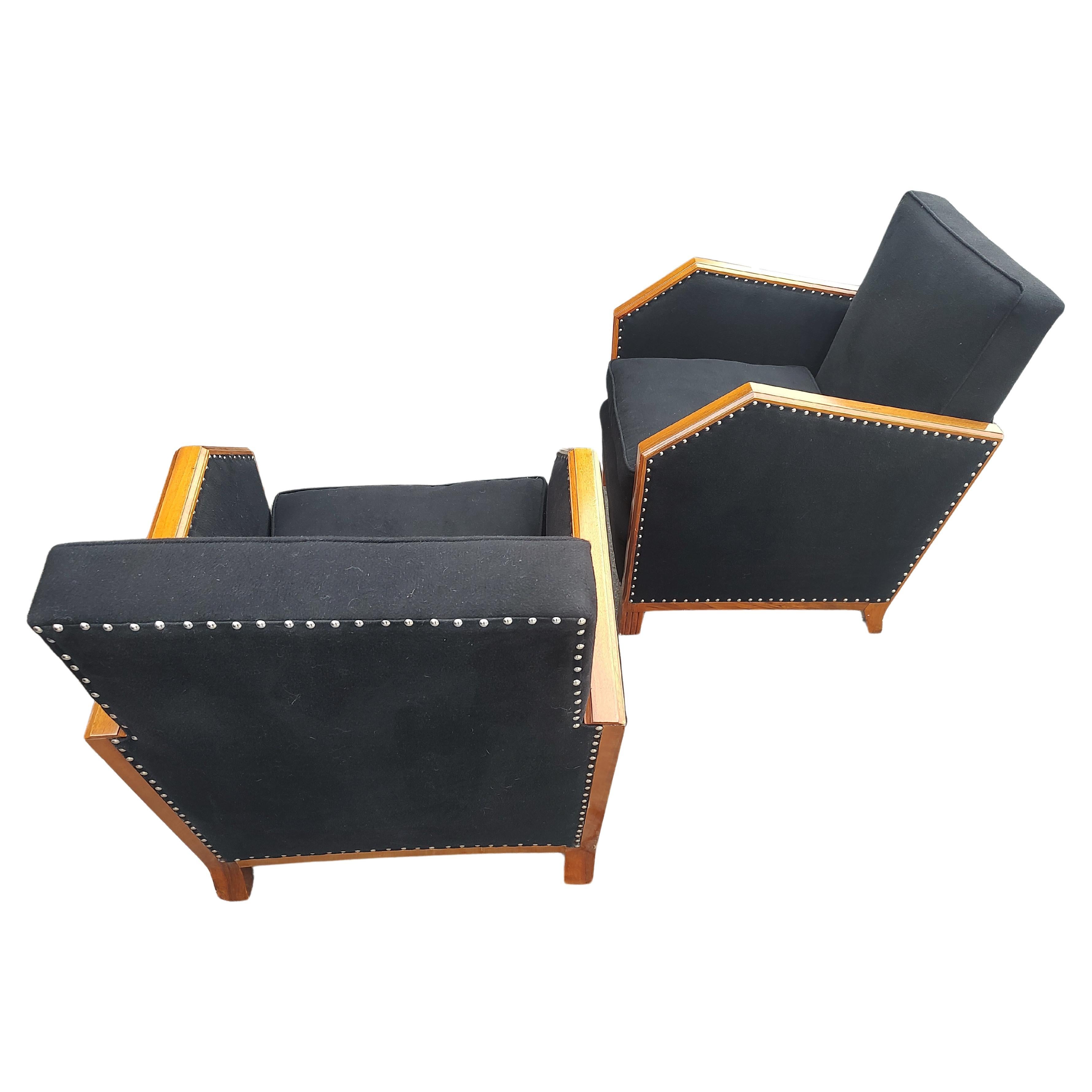 Pair of Rosewood Art Deco Club Chairs with Felt Upholstery & Brass Tacks C1935 For Sale 2