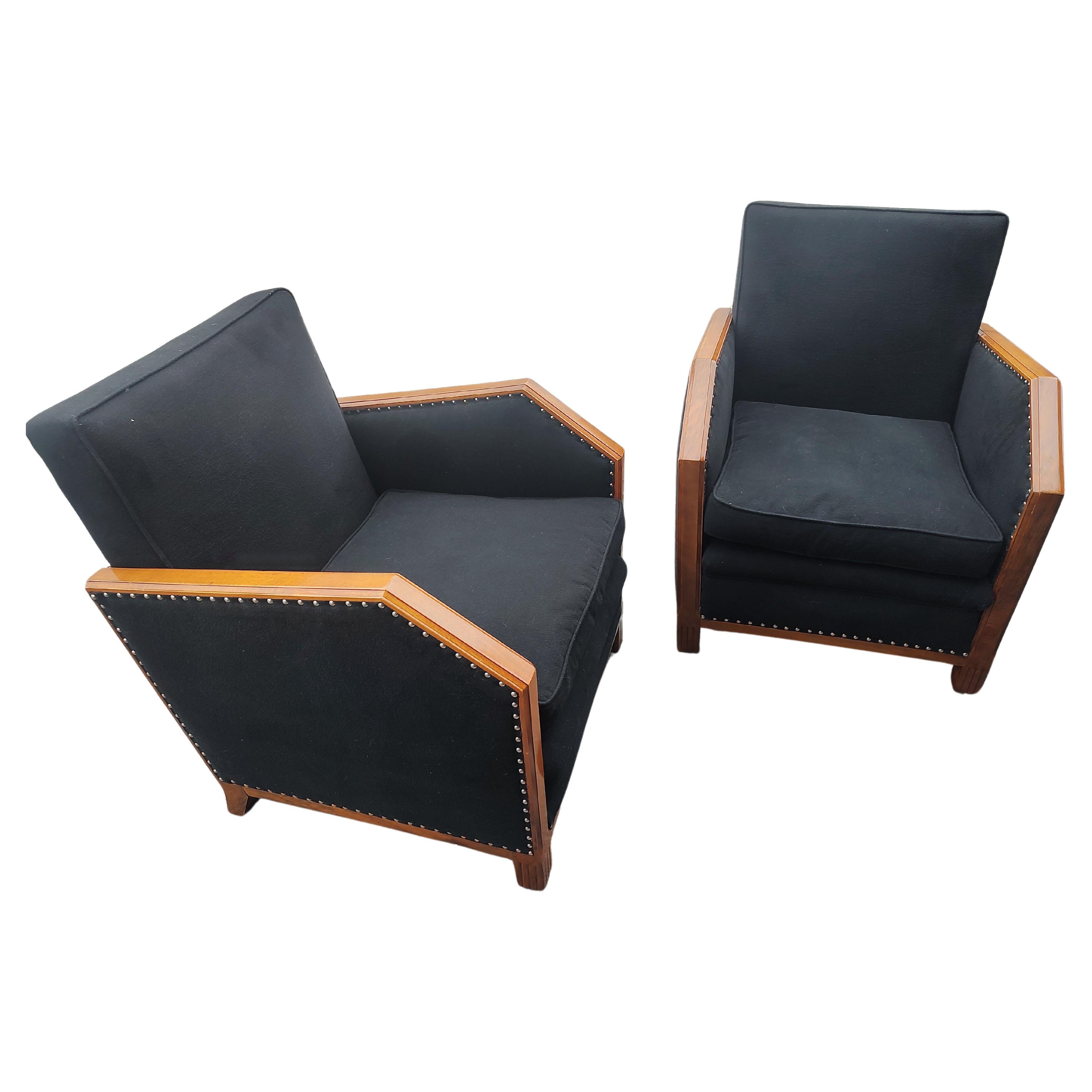 Pair of Rosewood Art Deco Club Chairs with Felt Upholstery & Brass Tacks C1935 For Sale 3