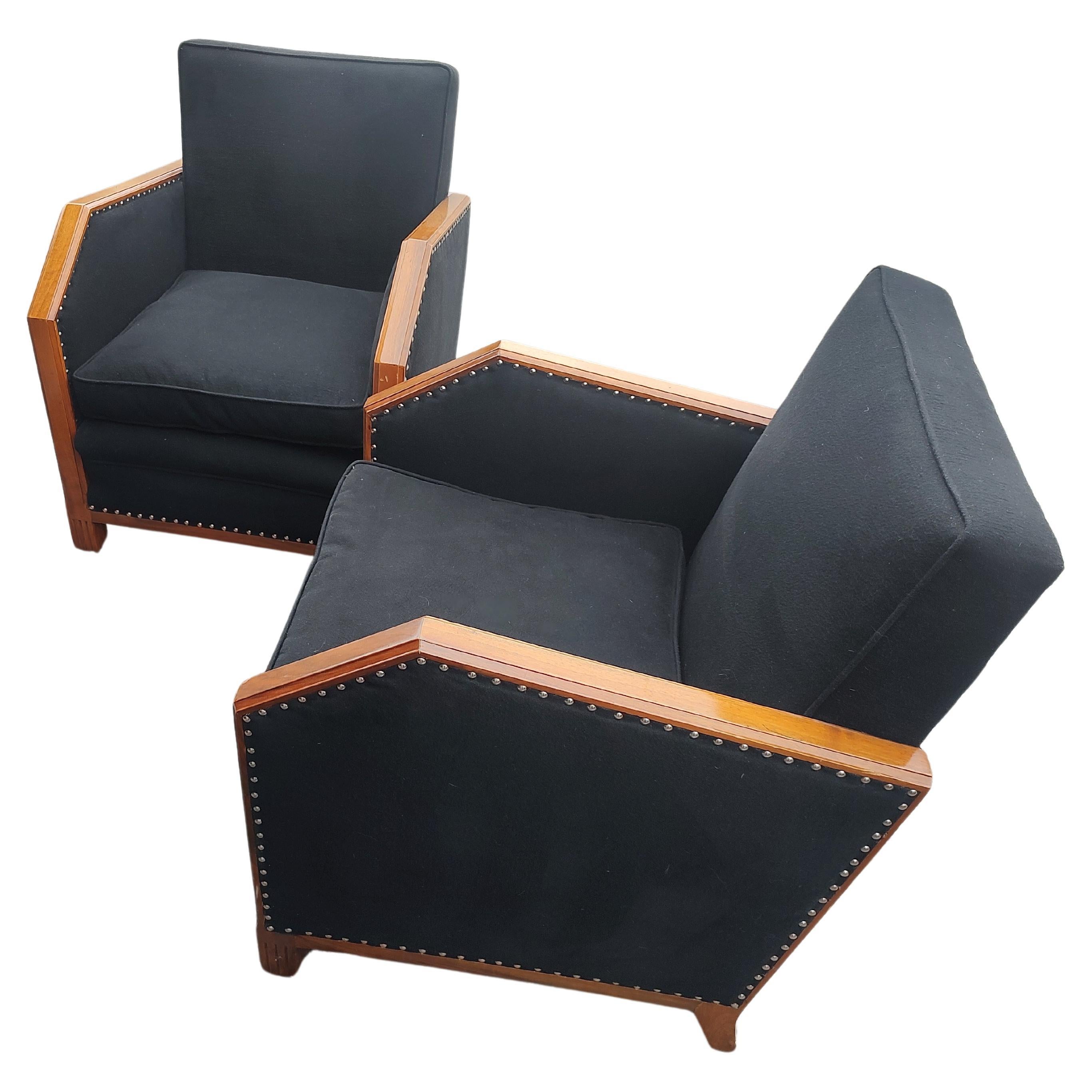 Pair of Rosewood Art Deco Club Chairs with Felt Upholstery & Brass Tacks C1935 For Sale