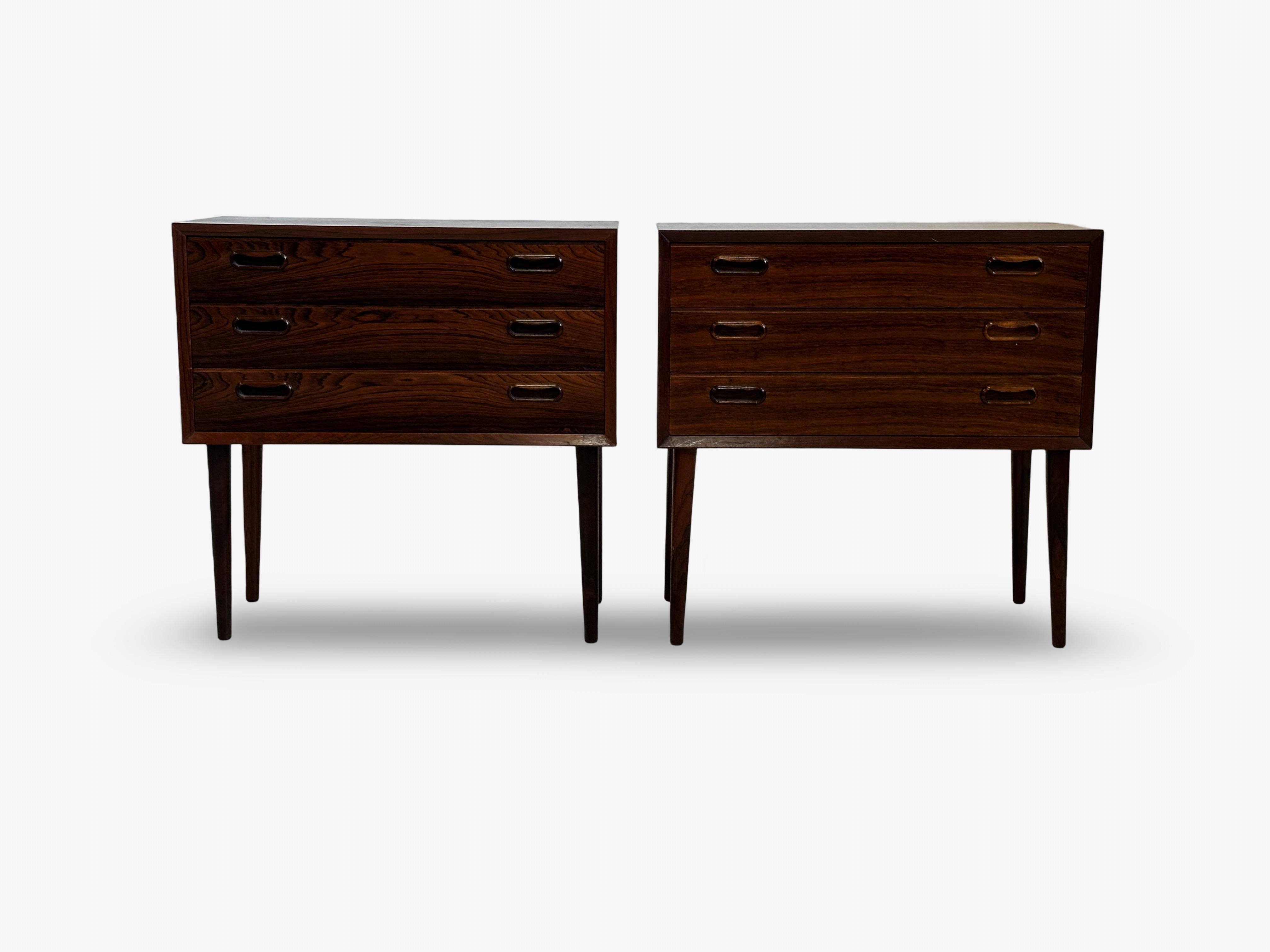 Pair of beautiful original 1960 bed side tables or night stands.
Designed by Johs. Sorth and manufactured by Nexø Møbelfabrik, Bornholm, Denmark.