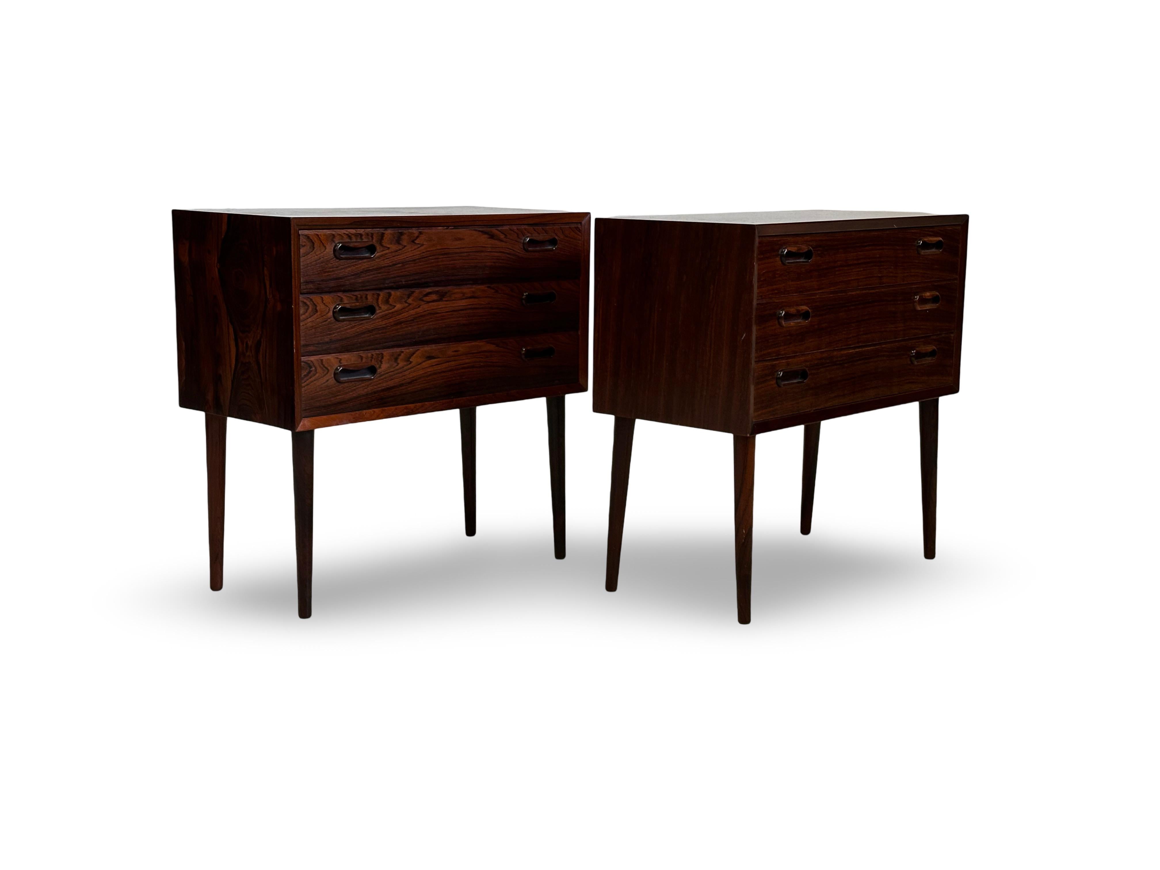 Scandinavian Modern Pair of rosewood bed side tables, Denmark 1960.