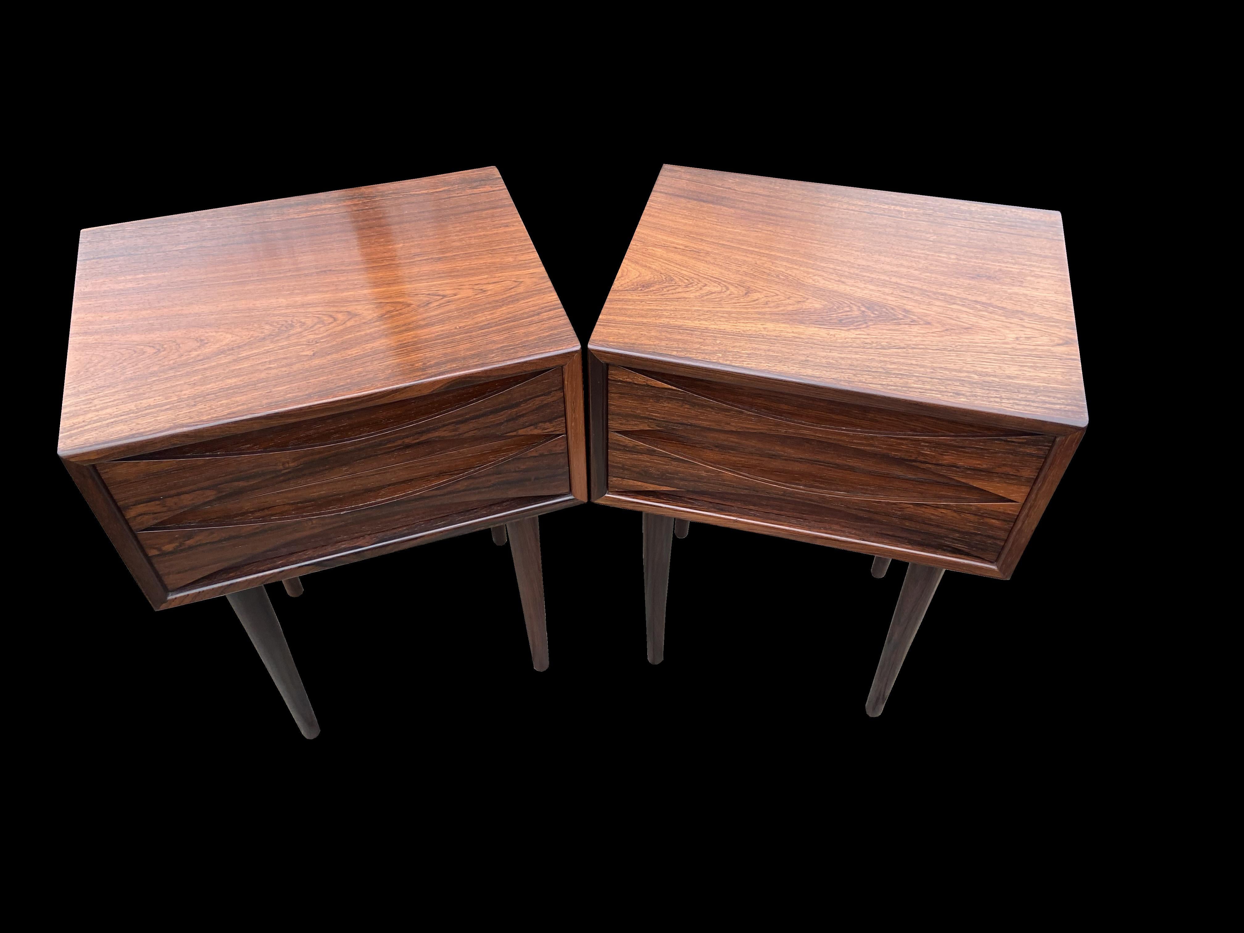 Scandinavian Modern Pair of Rosewood Bedside Tables by Niels Clausen for N.C.Mobler