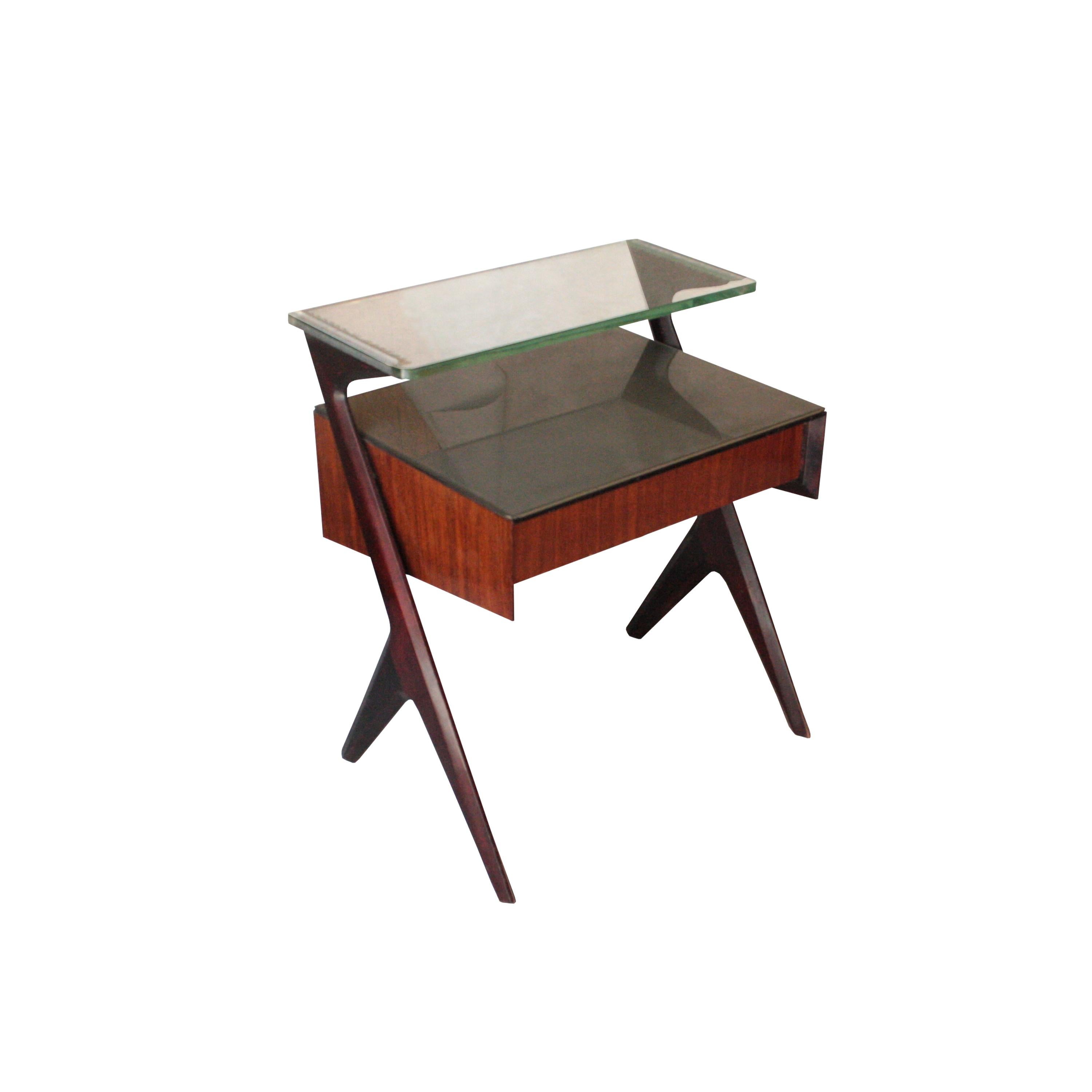 Mid-Century Modern Midcentury Modern Brown Italian Pair of Bedside Tables. Italy, 1950
