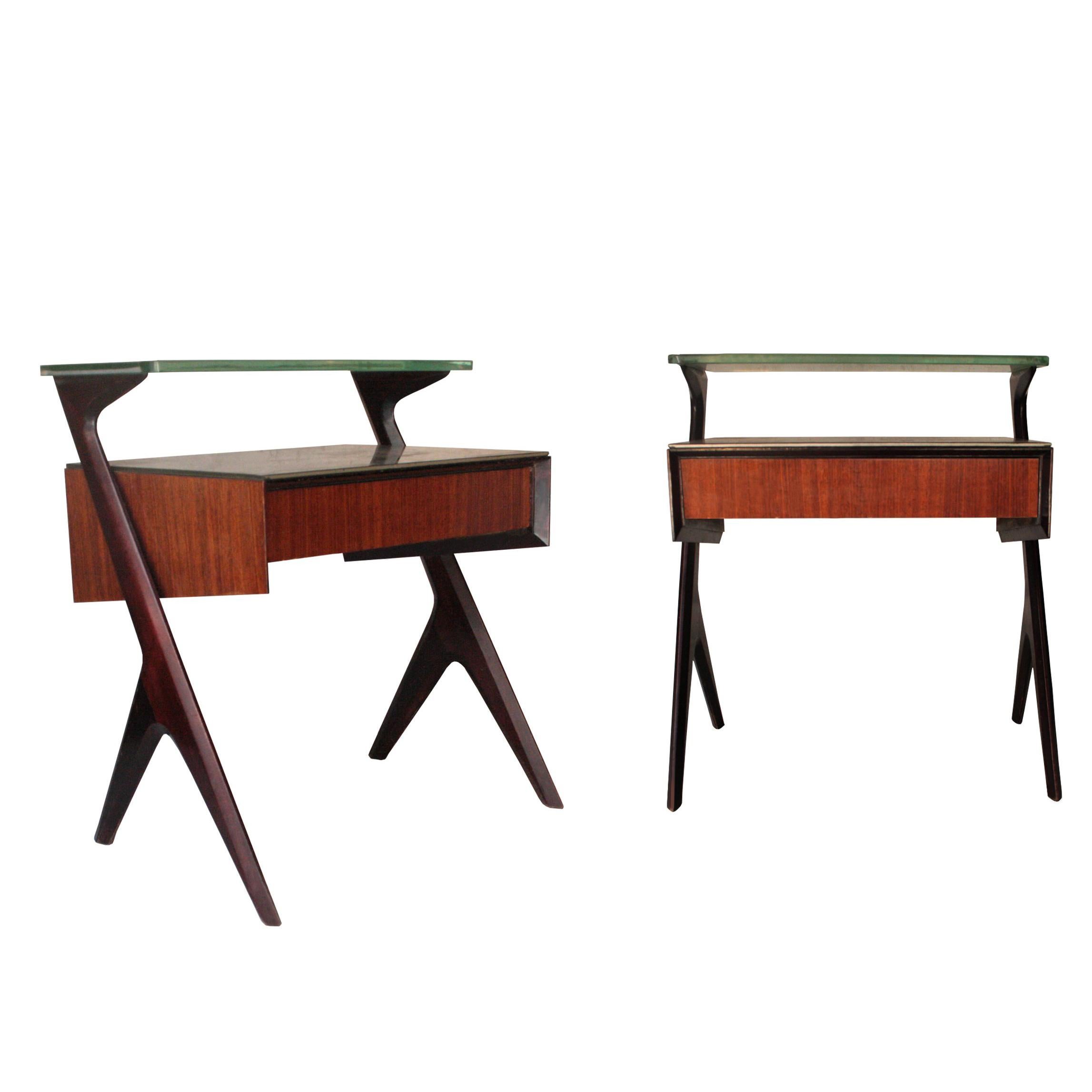 Midcentury Modern Brown Italian Pair of Bedside Tables. Italy, 1950