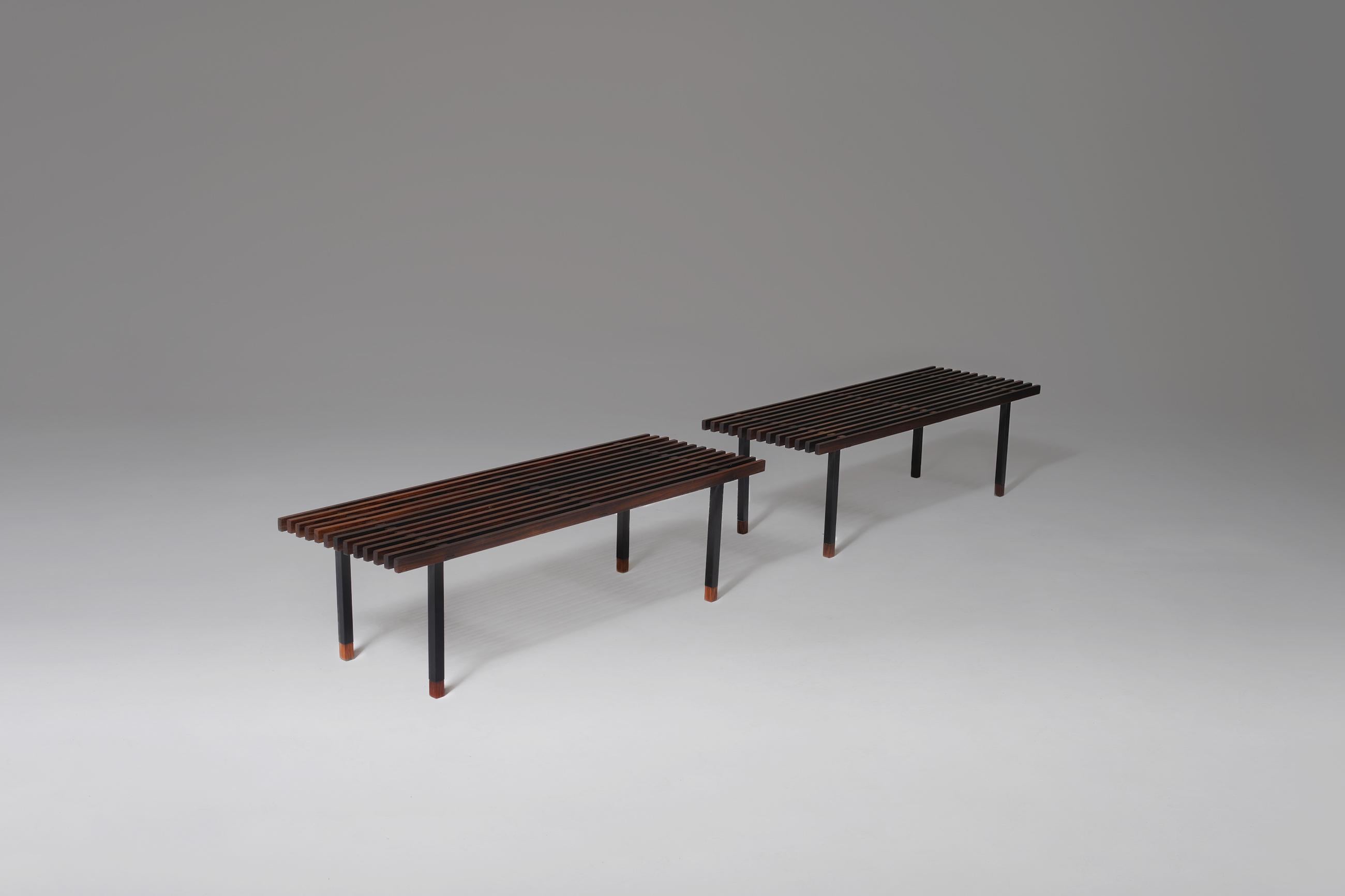 Mid-Century Modern Pair of Rosewood Benches by Campo & Graffi, Italy, 1950s