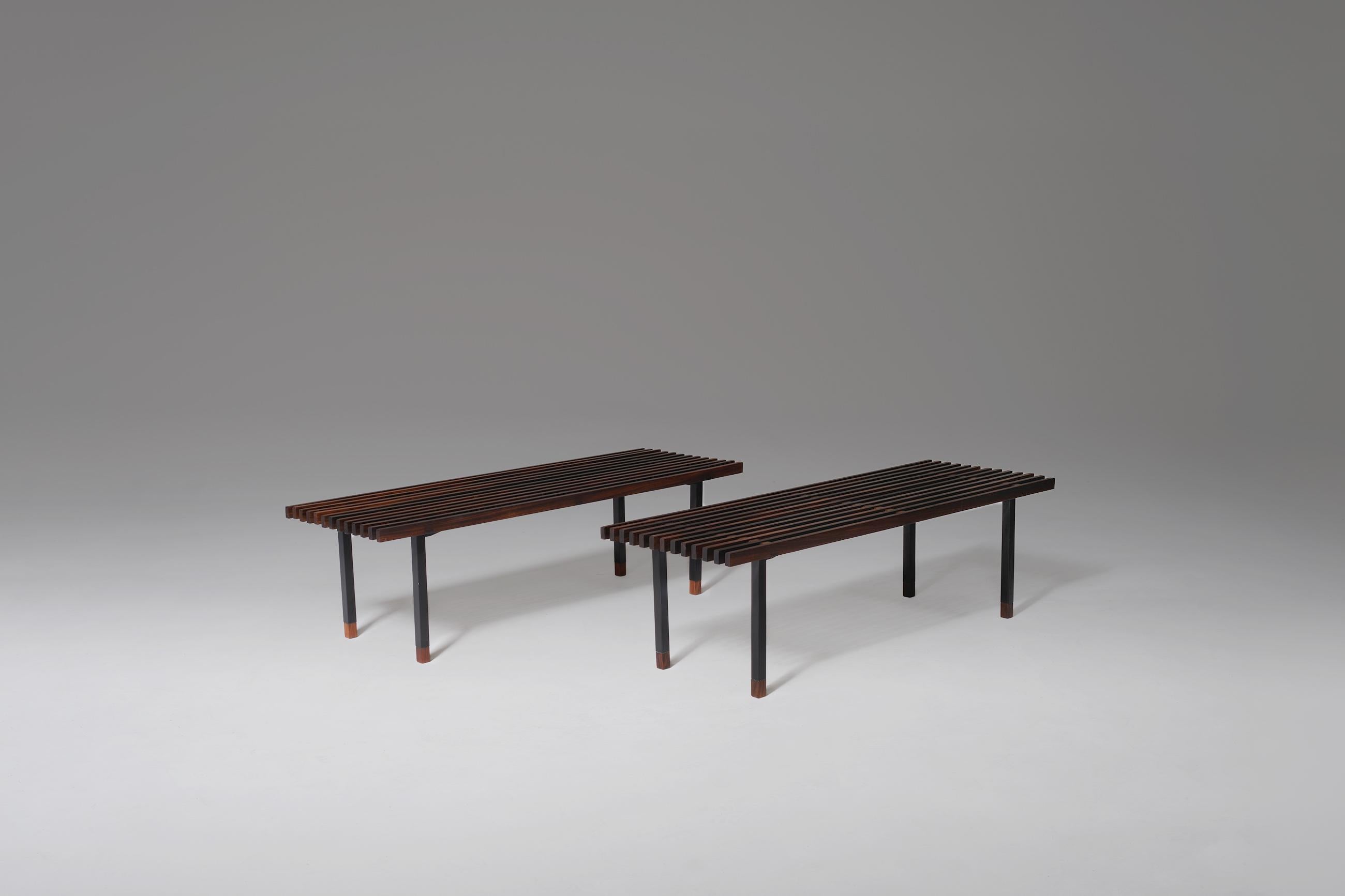 Italian Pair of Rosewood Benches by Campo & Graffi, Italy, 1950s
