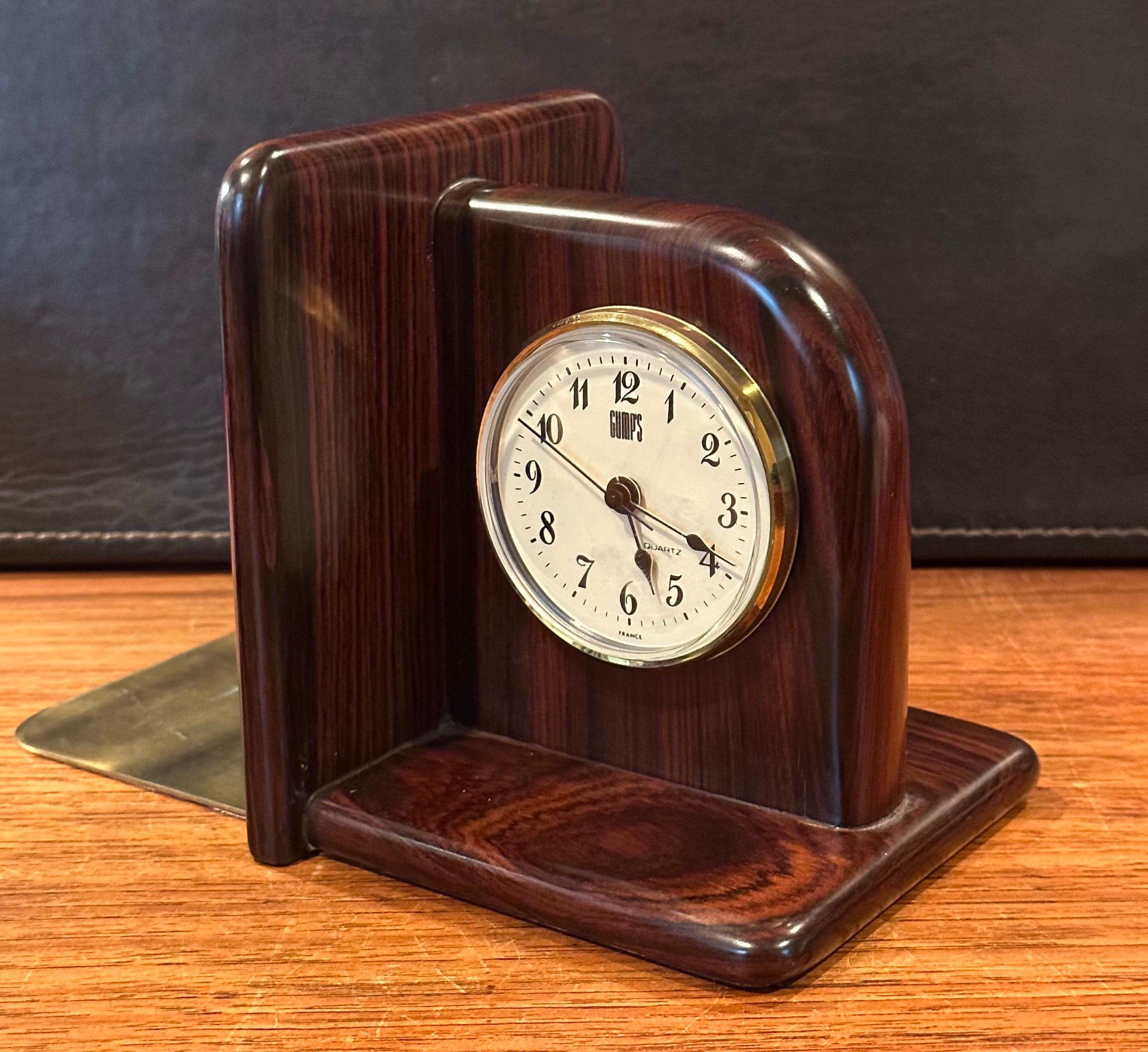 Pair of Rosewood Bookends with Clock and Thermometer by Gumps For Sale 4