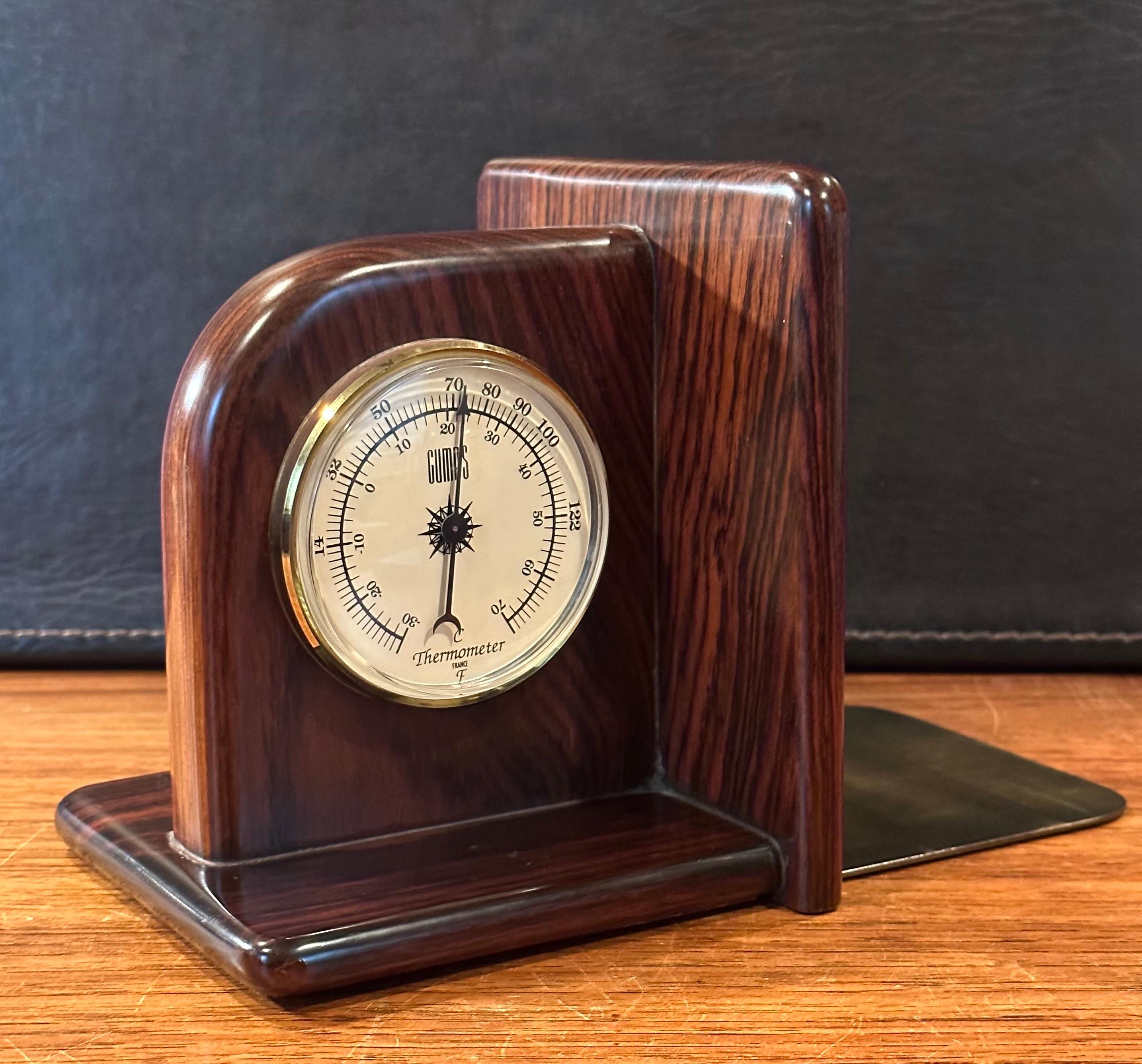 Paar Buchstützen aus Palisanderholz mit Uhr und Thermometer von Gumps im Angebot 5