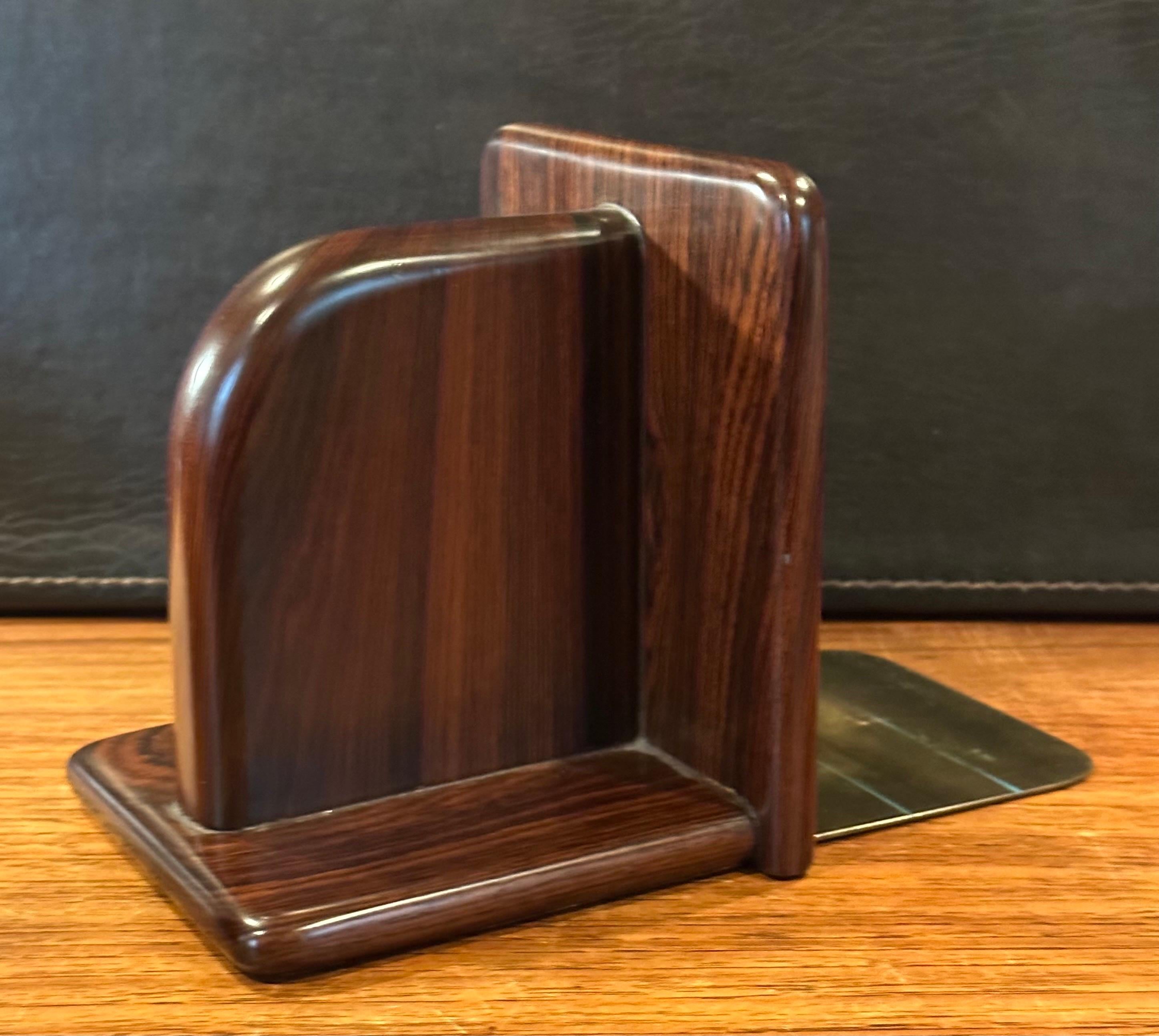 Pair of Rosewood Bookends with Clock and Thermometer by Gumps For Sale 6