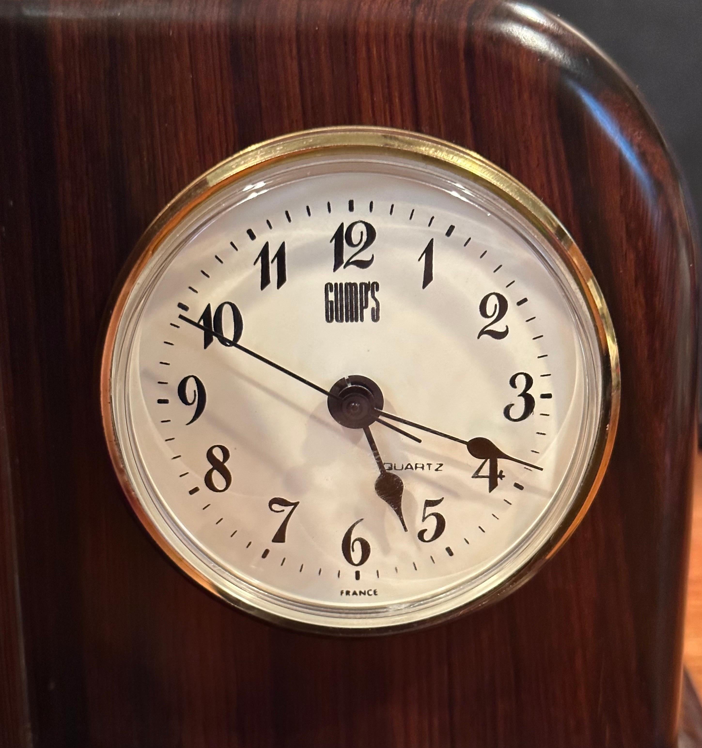 Pair of Rosewood Bookends with Clock and Thermometer by Gumps For Sale 8