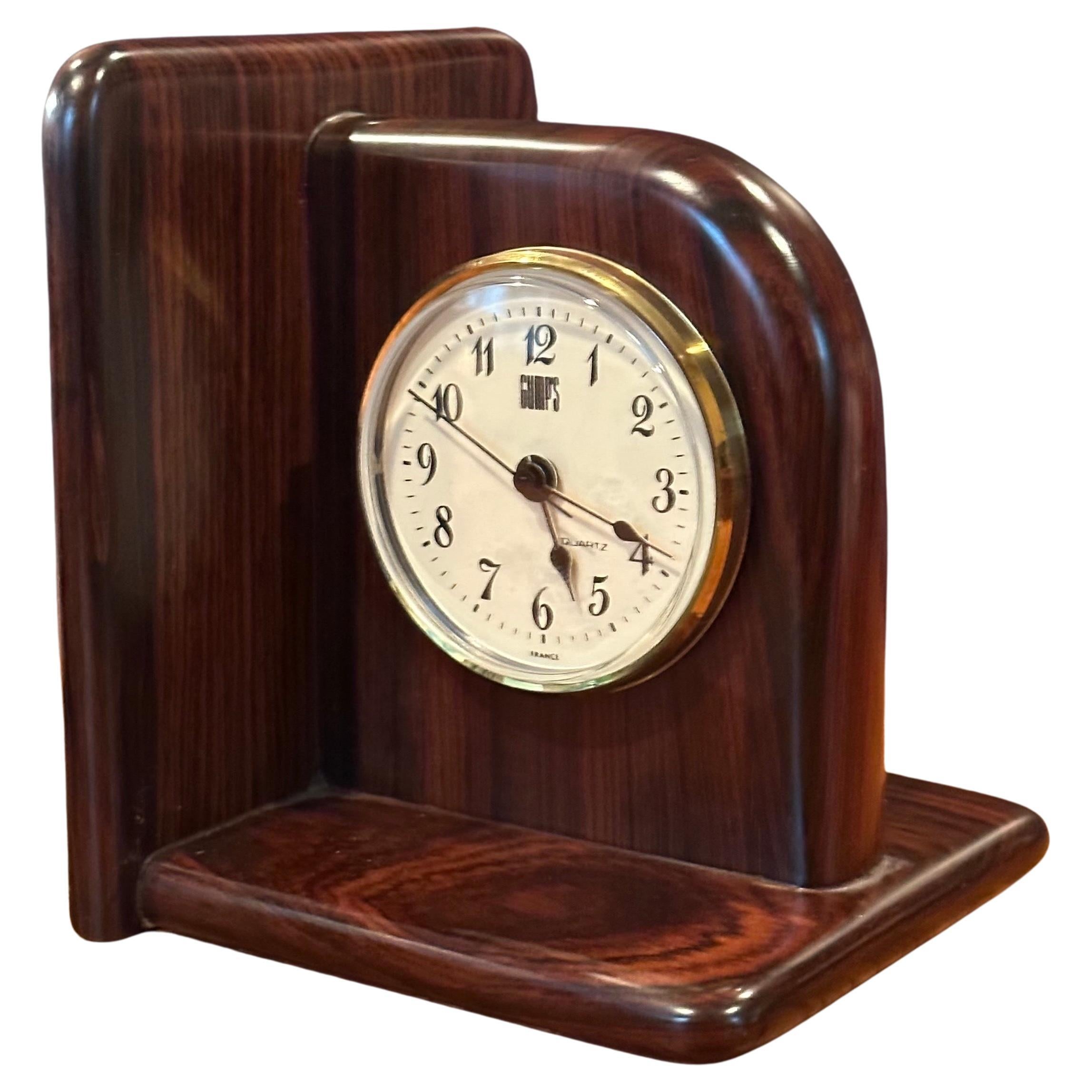 French Pair of Rosewood Bookends with Clock and Thermometer by Gumps For Sale