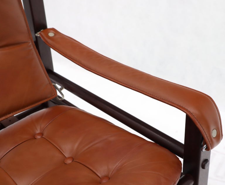 Pair of Rosewood Brown Leather Upholstery Safari Sling Chairs For Sale 7