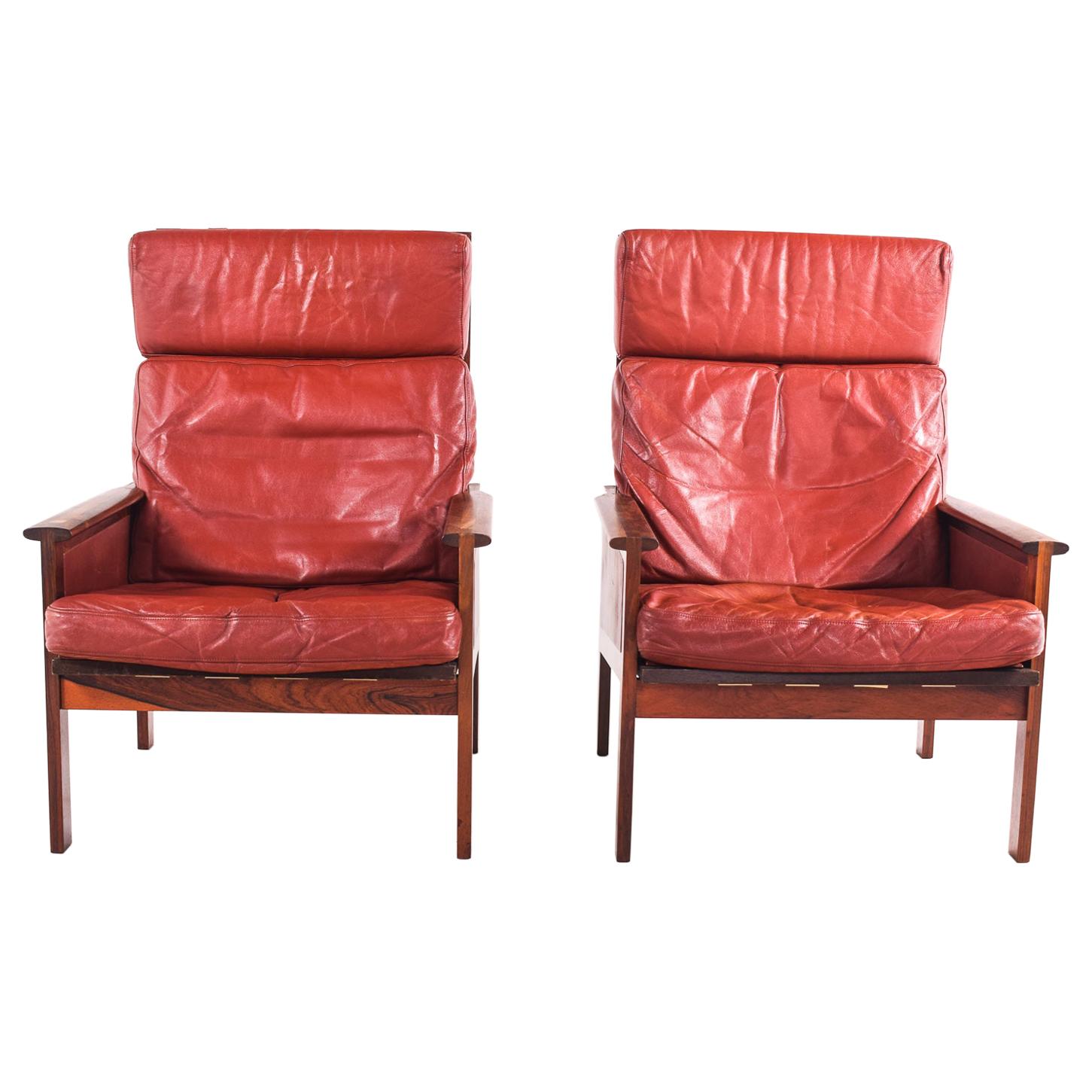 Pair of Rosewood Capella 'High Back' Armchairs by Illum Wikkelso for Eilersen