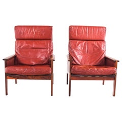 Pair of Rosewood Capella 'High Back' Armchairs by Illum Wikkelso for Eilersen