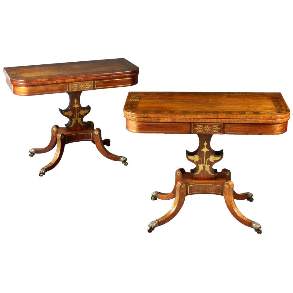 Pair of Rosewood Card Tables, circa 1820 For Sale