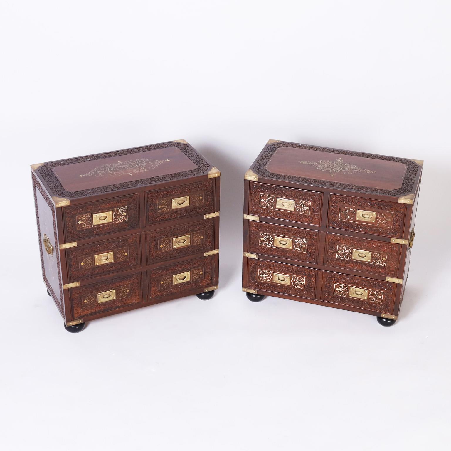 Anglo-Indian Pair of Rosewood Carved and Inlaid Stands