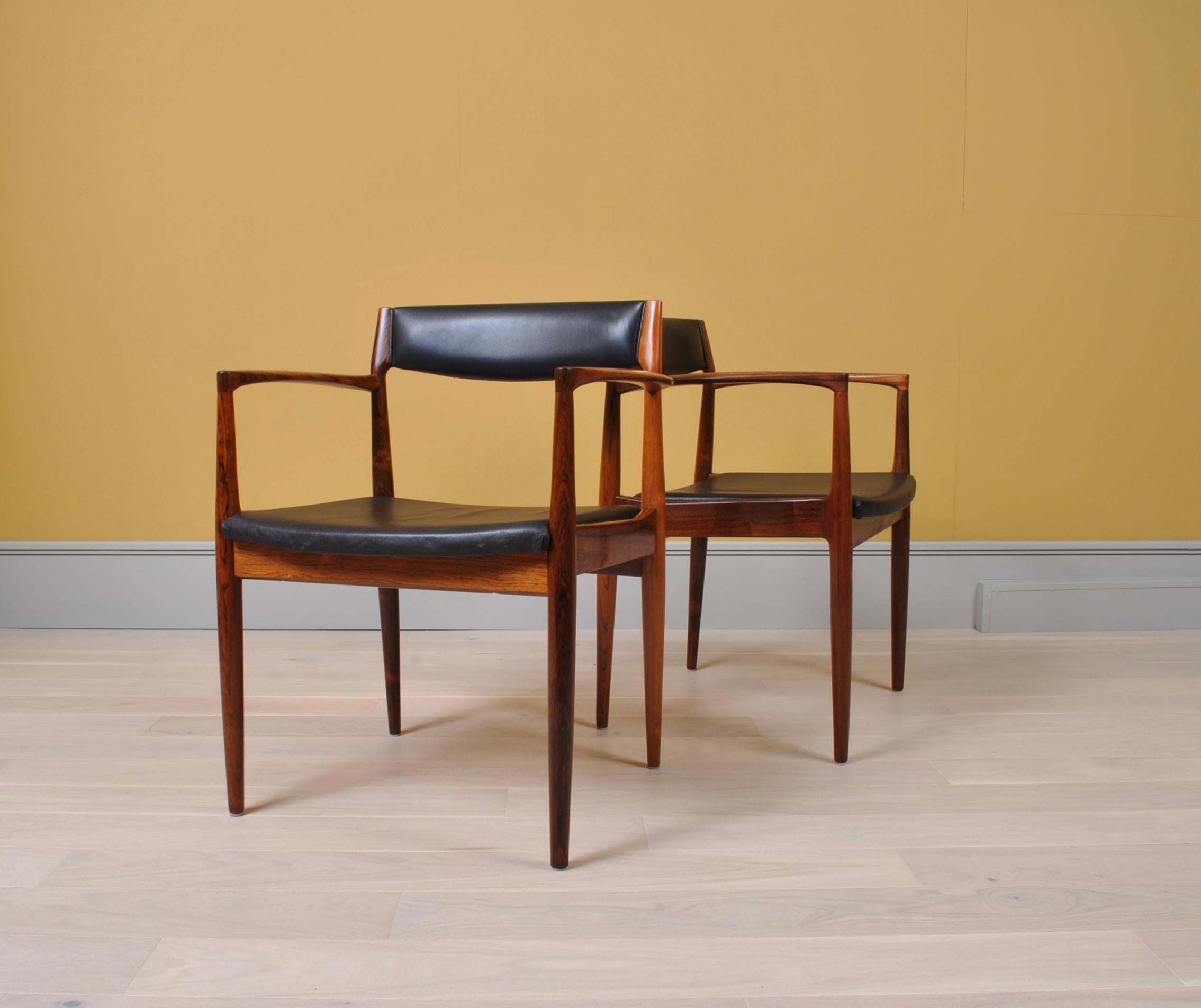Scandinavian Modern Pair of Rosewood Chairs by Henry W Klein