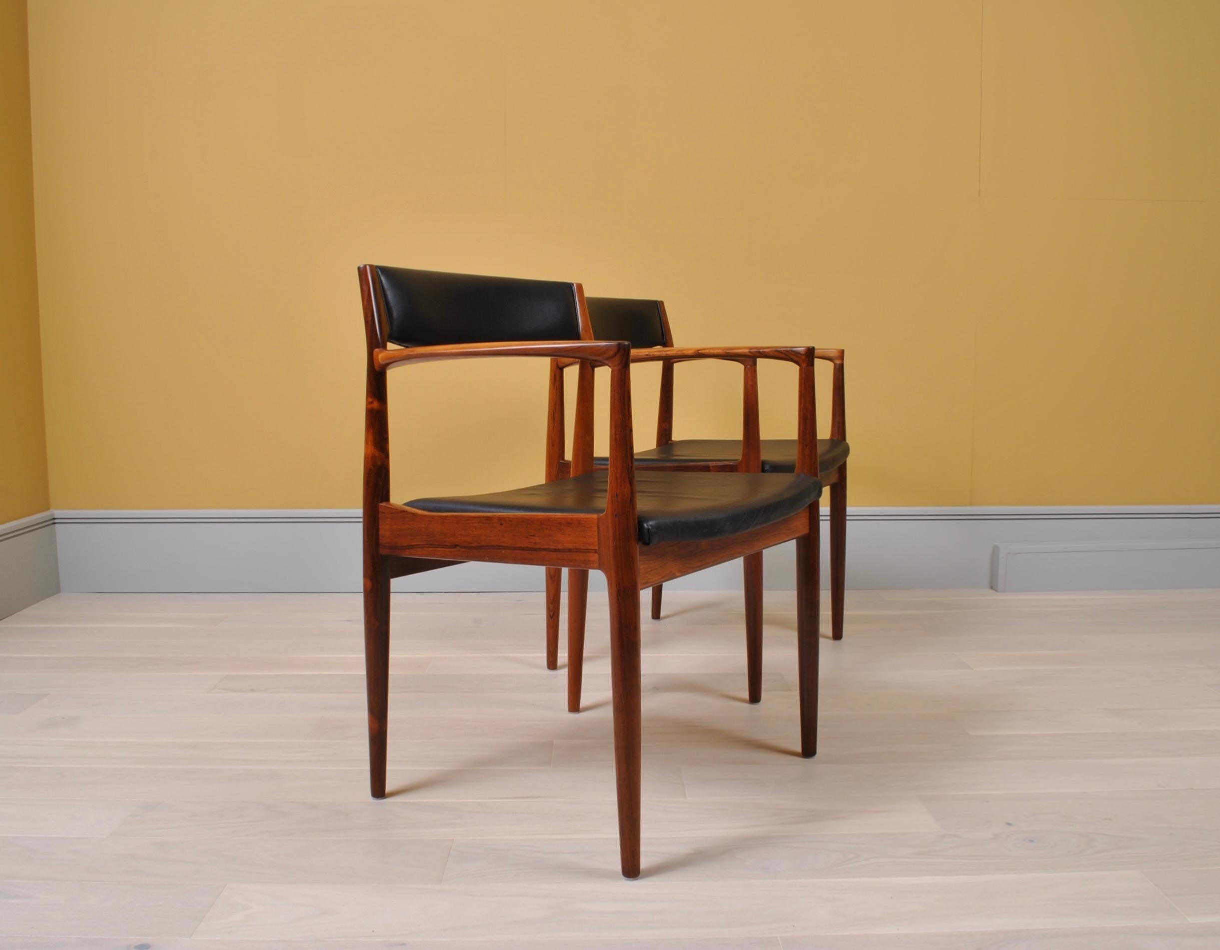 Leather Pair of Rosewood Chairs by Henry W Klein