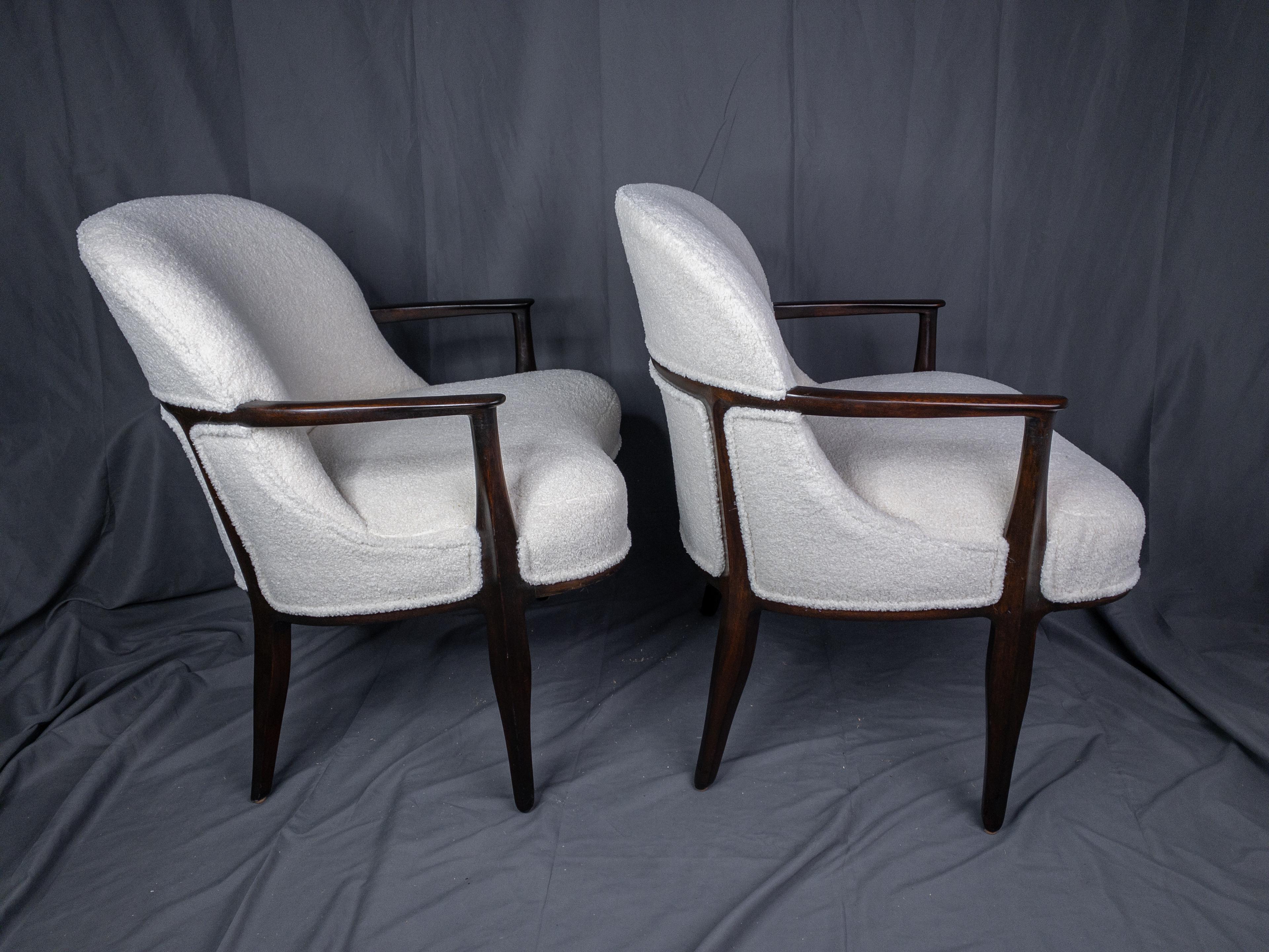 American Pair of Edward Wormley Rosewood Janus Lounge Chairs in Bouclé Fabric for Dunbar For Sale