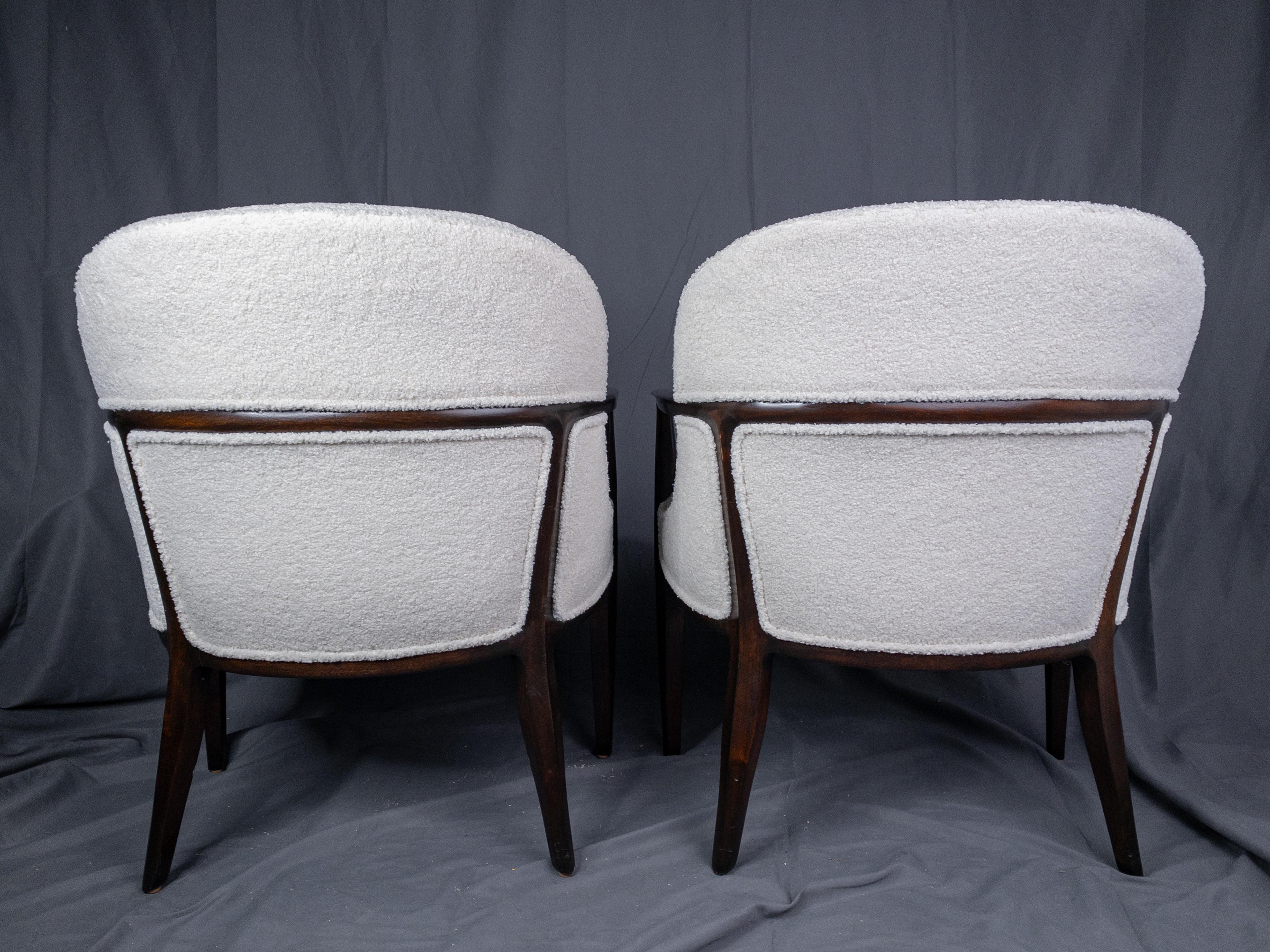 Pair of Edward Wormley Rosewood Janus Lounge Chairs in Bouclé Fabric for Dunbar In Good Condition For Sale In Houston, TX