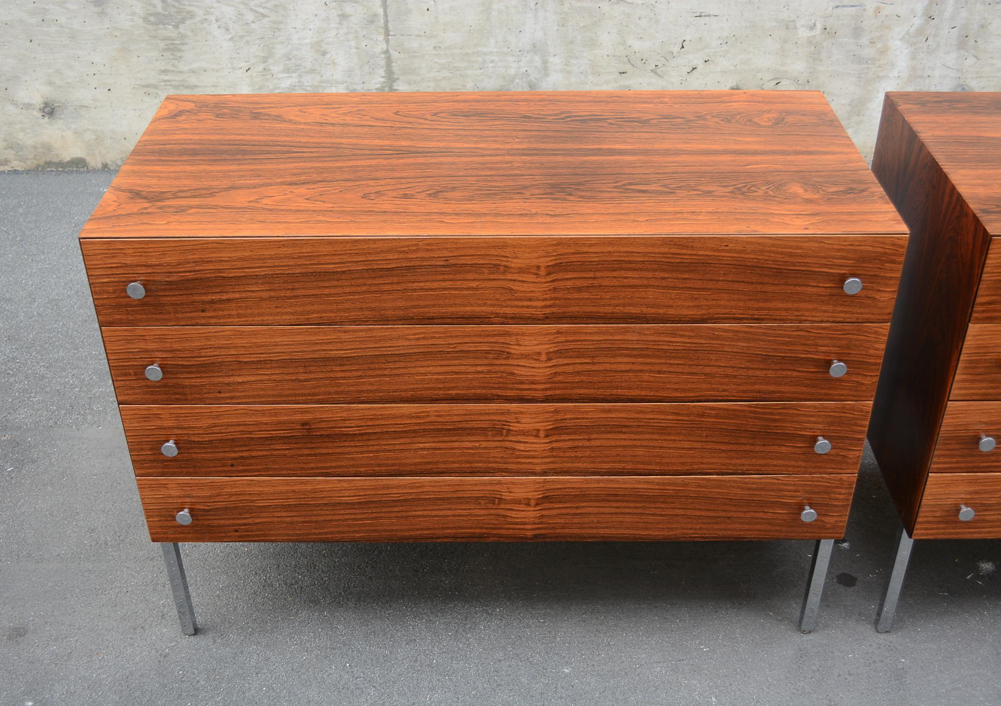 Chrome Pair of Rosewood Chests by Poul Norreklit for Sigurd Hansen For Sale
