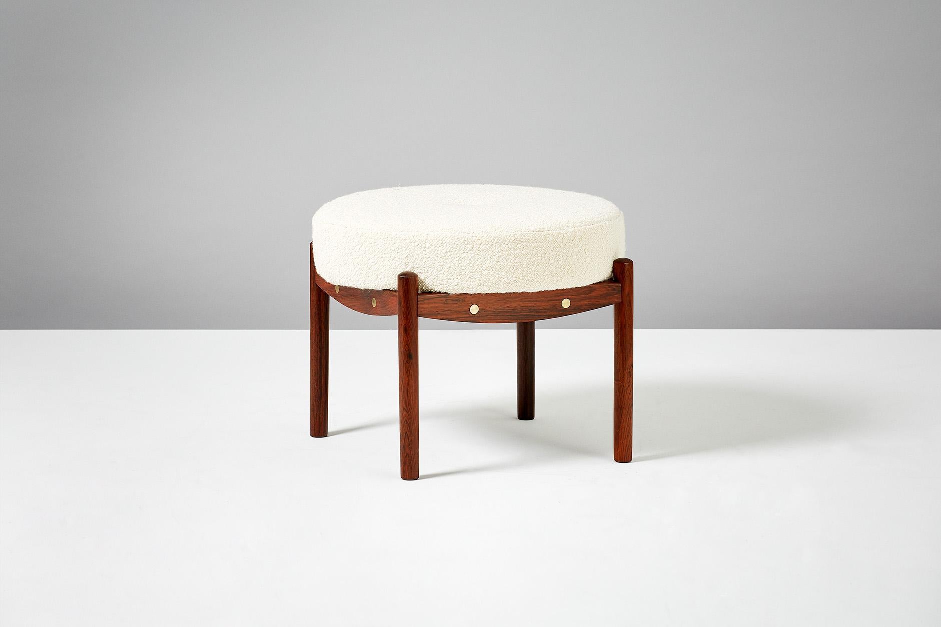 Spottrup Mobler

Round Ottomans, 1950s

Exotic hardwood frames with solid brass inserts. Round seat pads covered in Italian bouclé wool fabric.
 
 