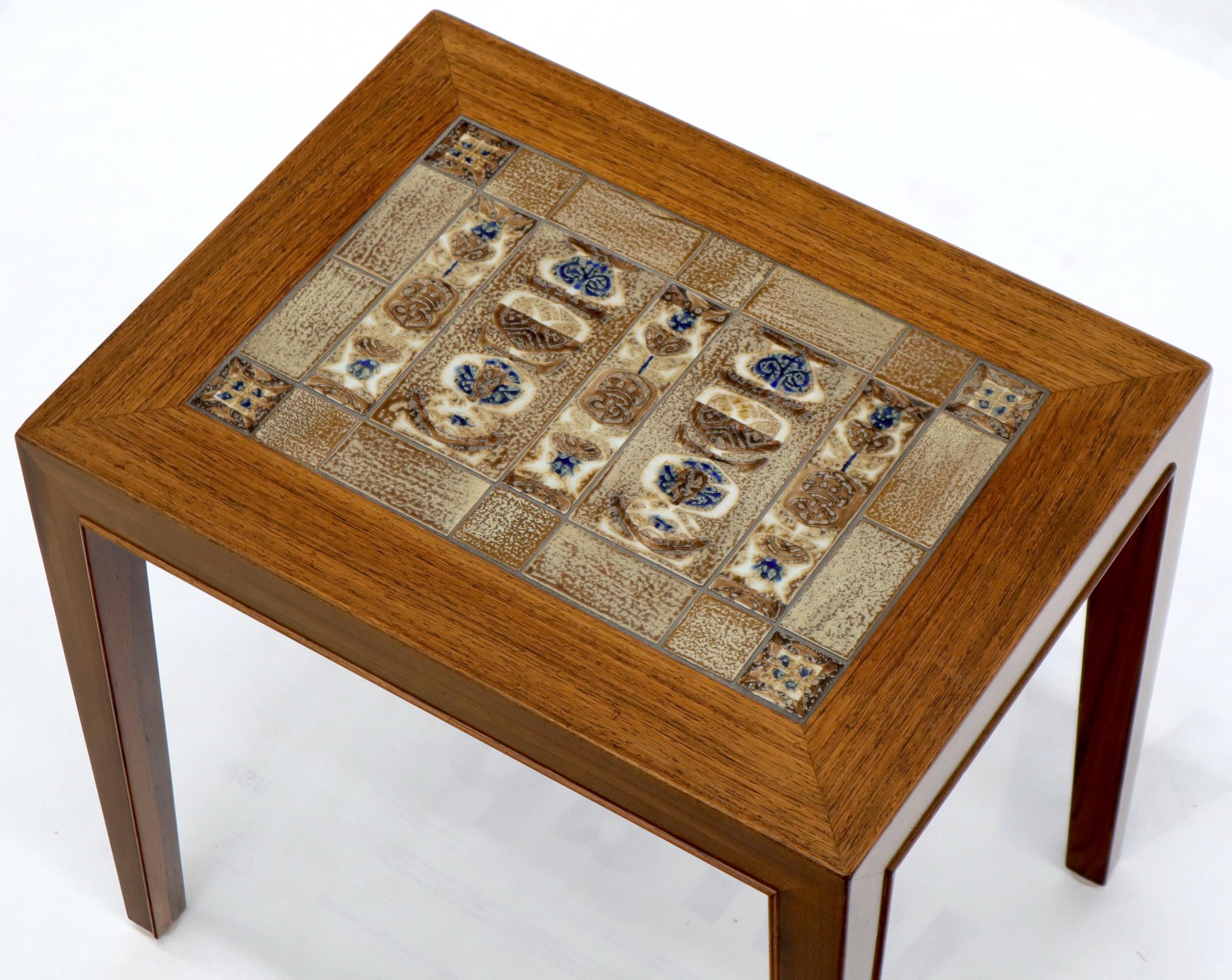 Pair of Rosewood Danish Mid-Century Modern Art Tile Tops Petit End Side Tables 6