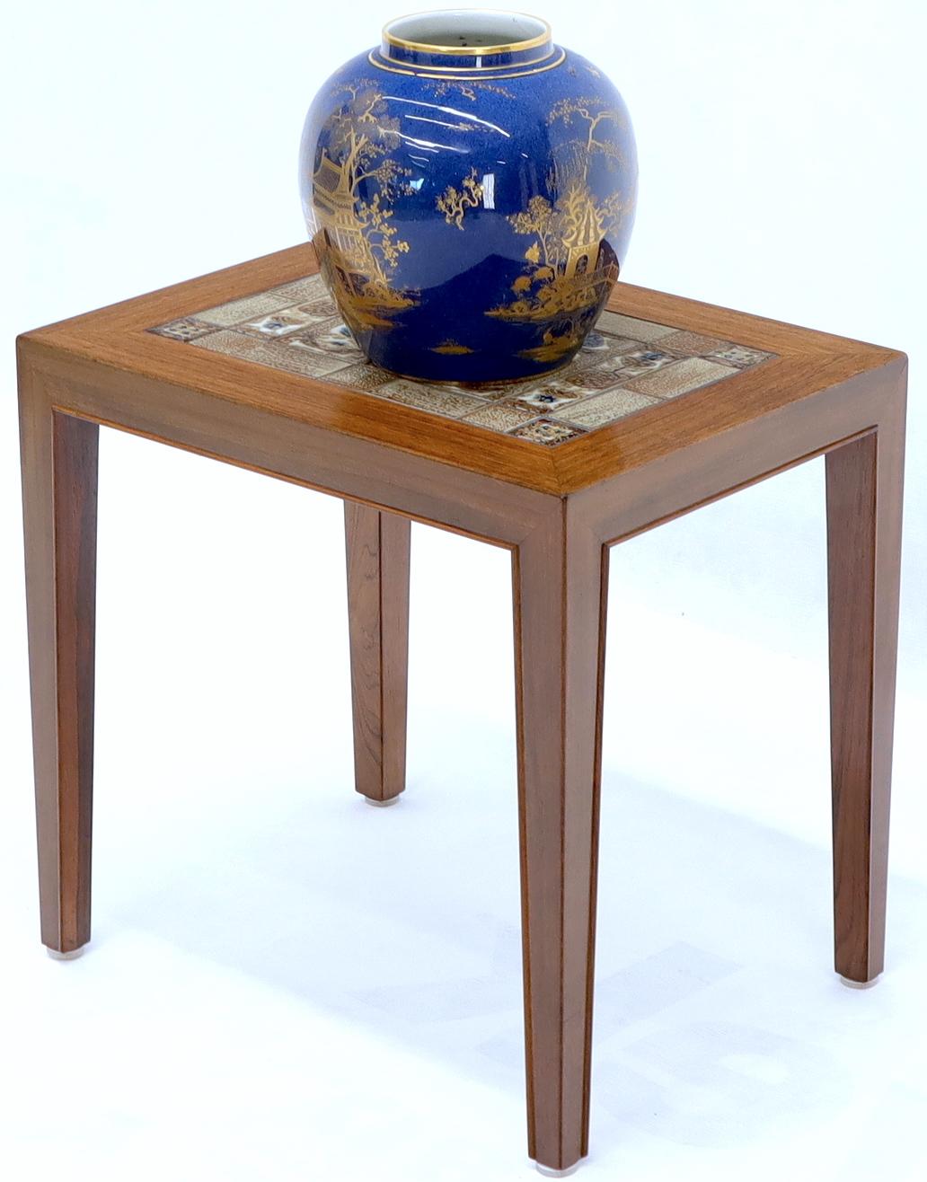 Lacquered Pair of Rosewood Danish Mid-Century Modern Art Tile Tops Petit End Side Tables