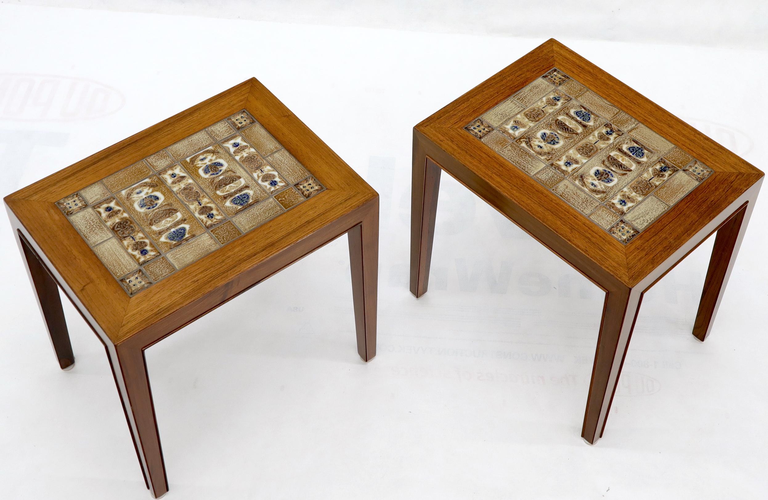 20th Century Pair of Rosewood Danish Mid-Century Modern Art Tile Tops Petit End Side Tables