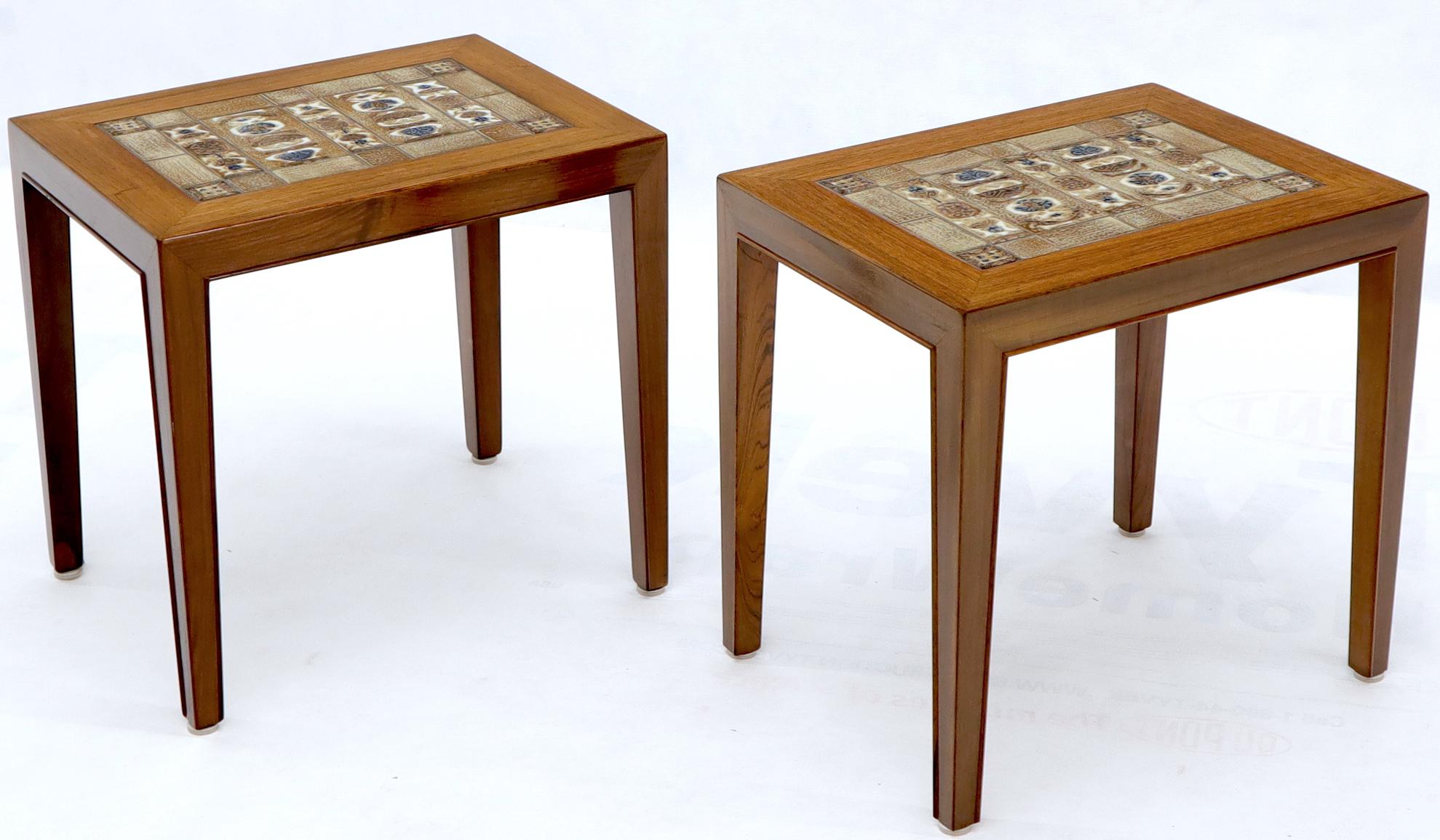Pair of Rosewood Danish Mid-Century Modern Art Tile Tops Petit End Side Tables 1