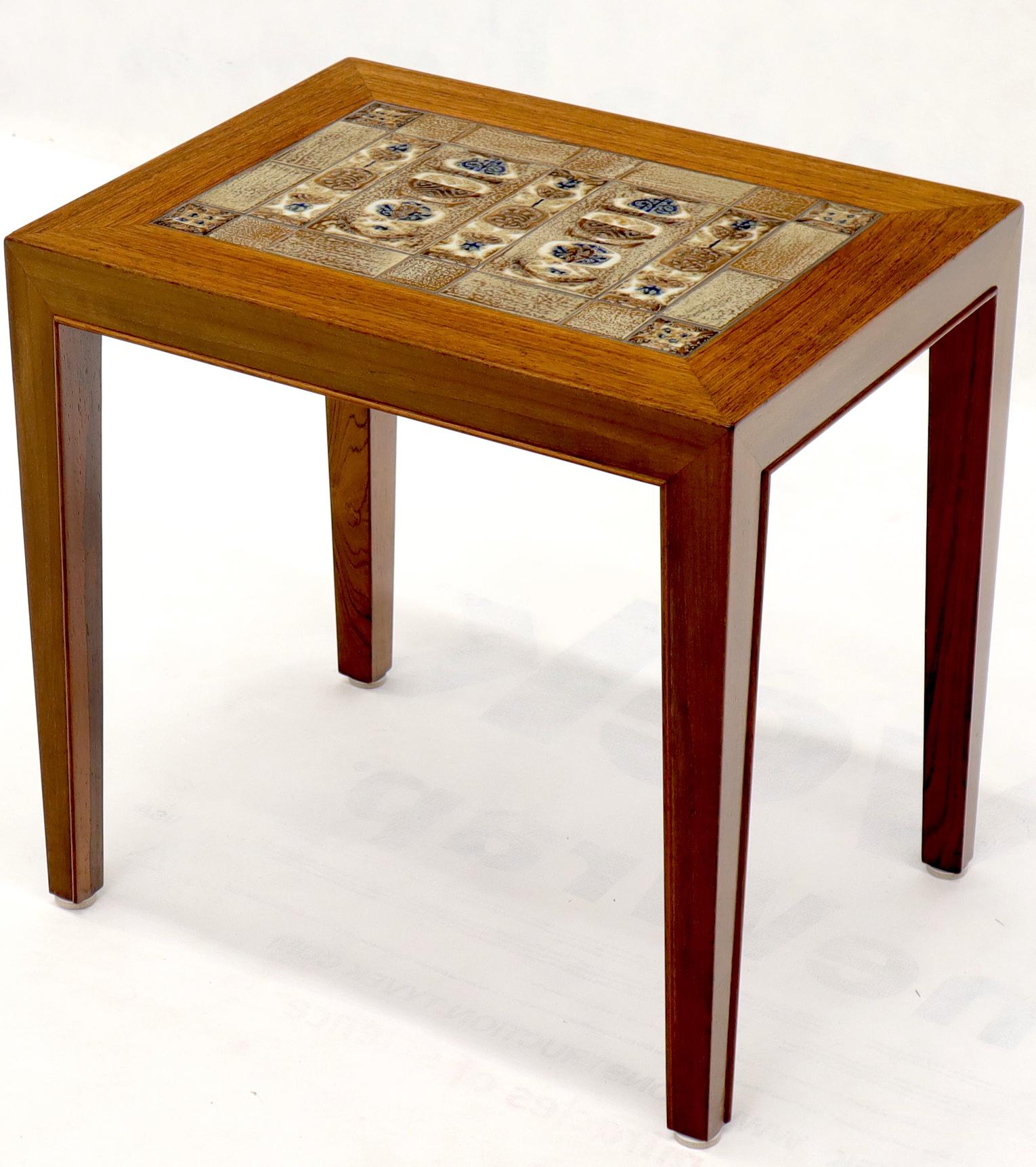 Pair of Rosewood Danish Mid-Century Modern Art Tile Tops Petit End Side Tables 2