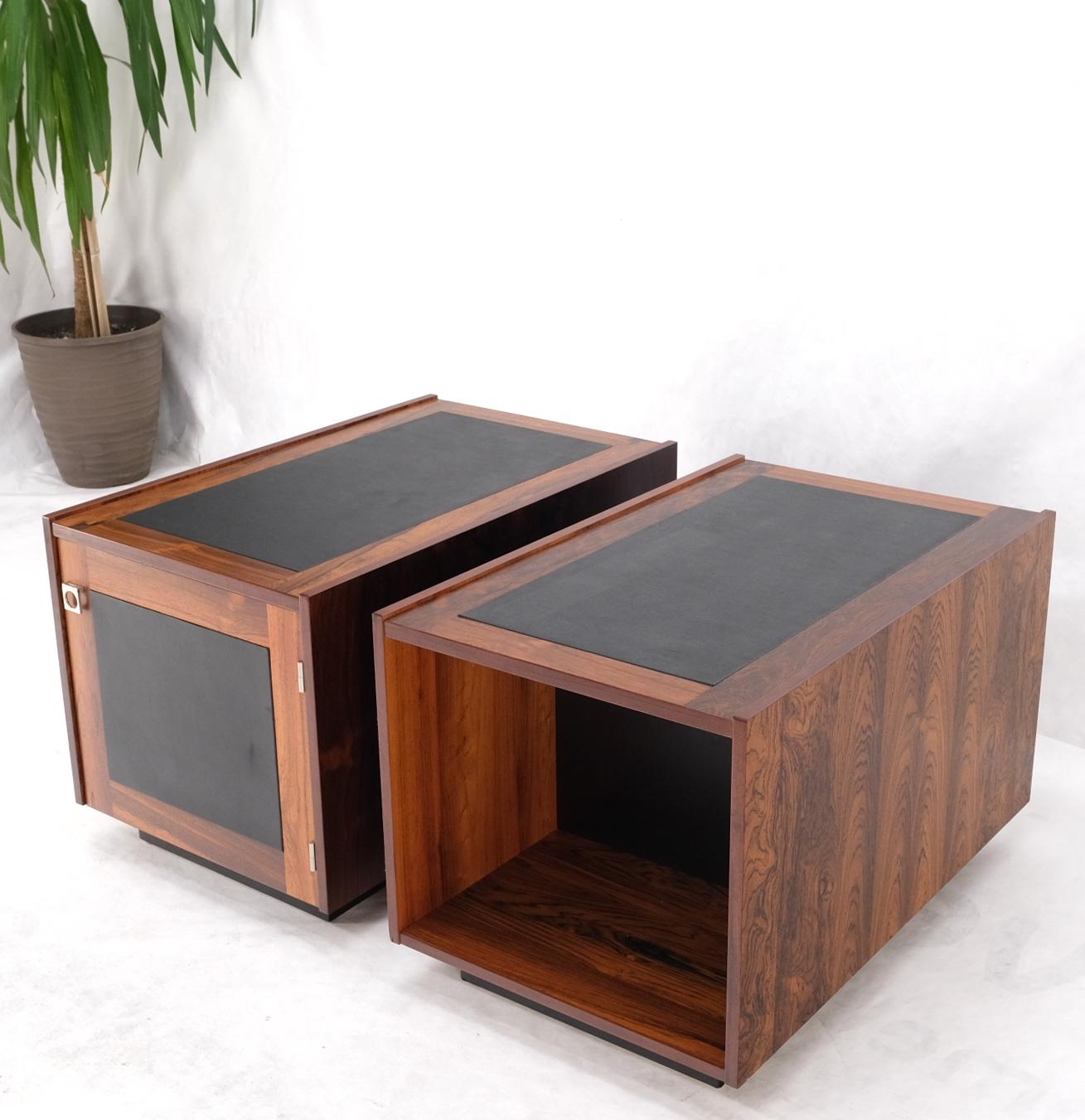 Pair of Rosewood Deep One Door Night Stands End Side Tables Bookcase MINT For Sale 11