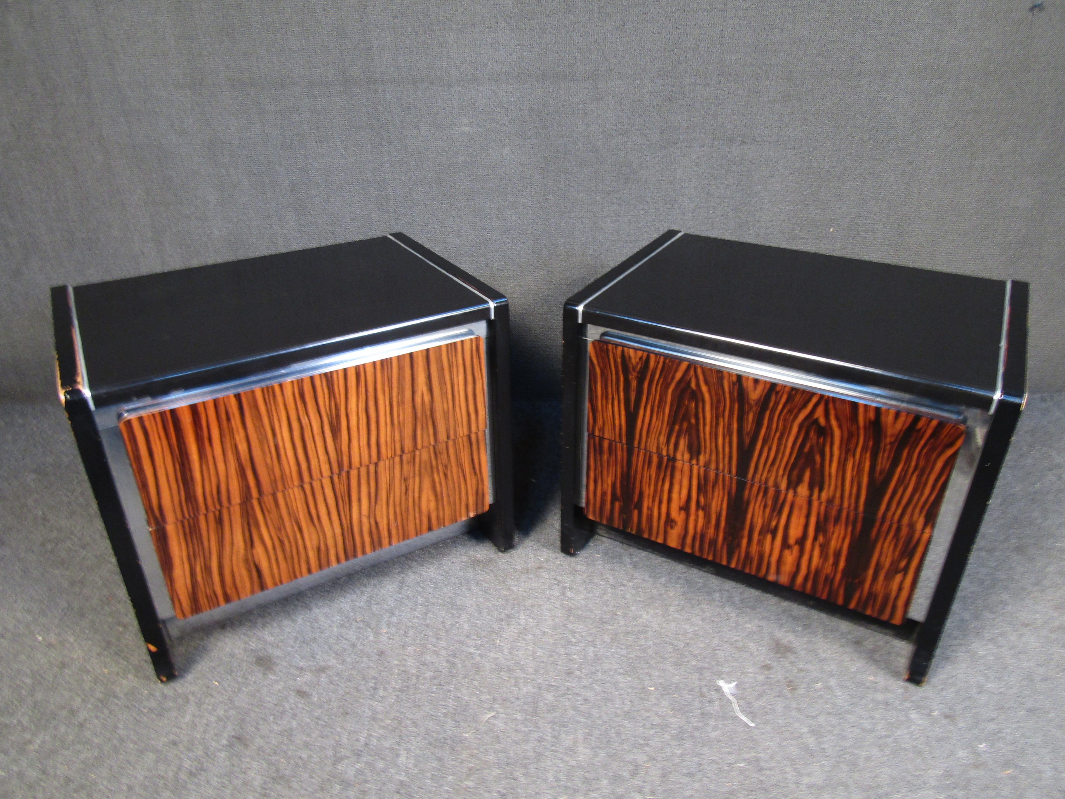 Mid-Century Modern Pair of Rosewood Front Nightstands by John Stuart