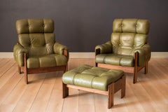 Paar Loungesessel und Ottomane aus Palisanderholz mit hoher Rückenlehne aus Leder von Kalustekiila