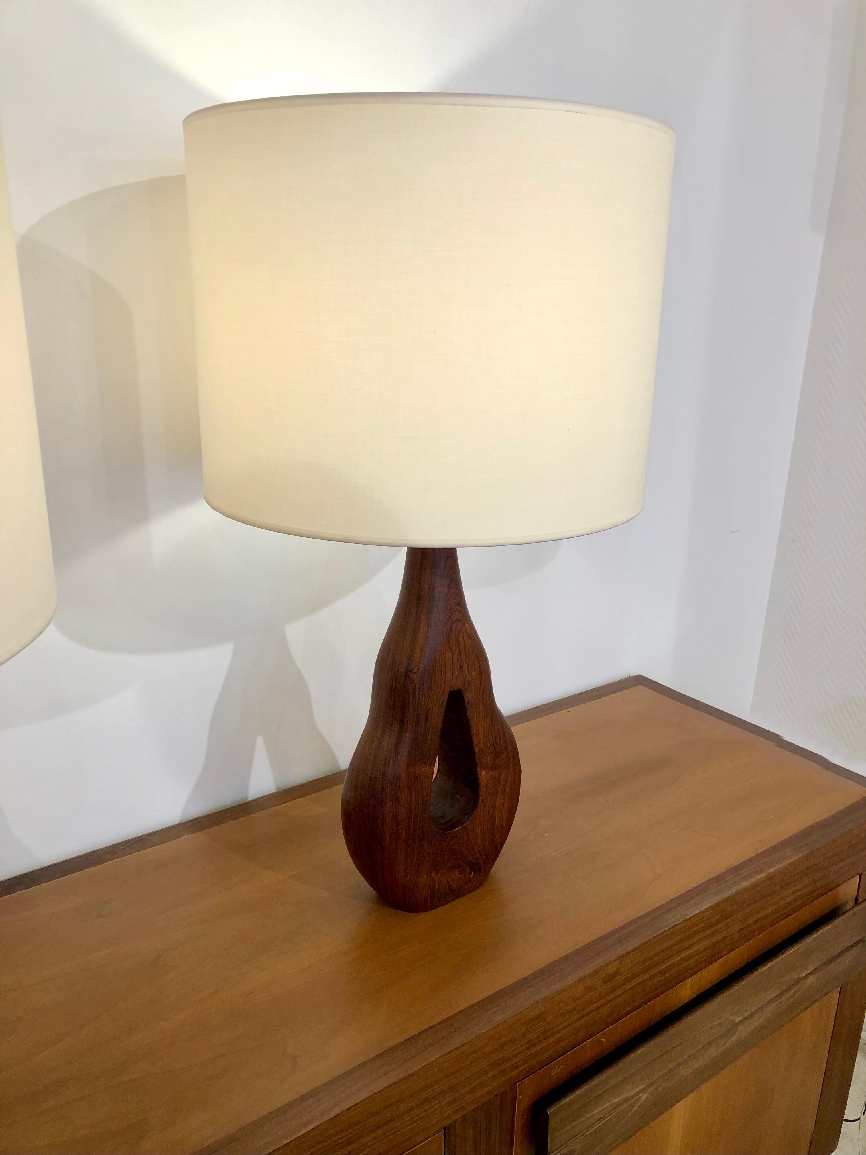 French Pair of Rosewood Lamps, 1960