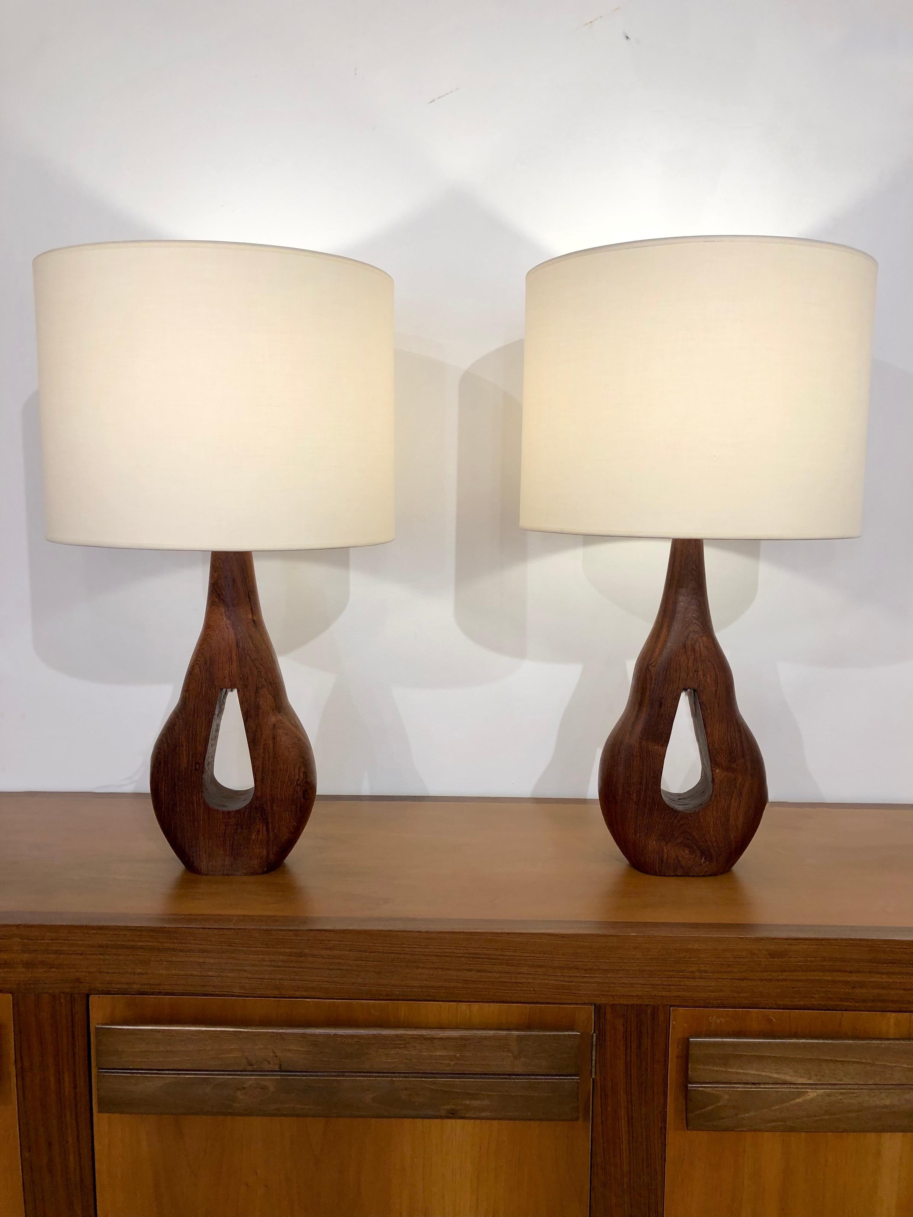 Pair of Rosewood Lamps, 1960 In Good Condition In Saint-Ouen, FR