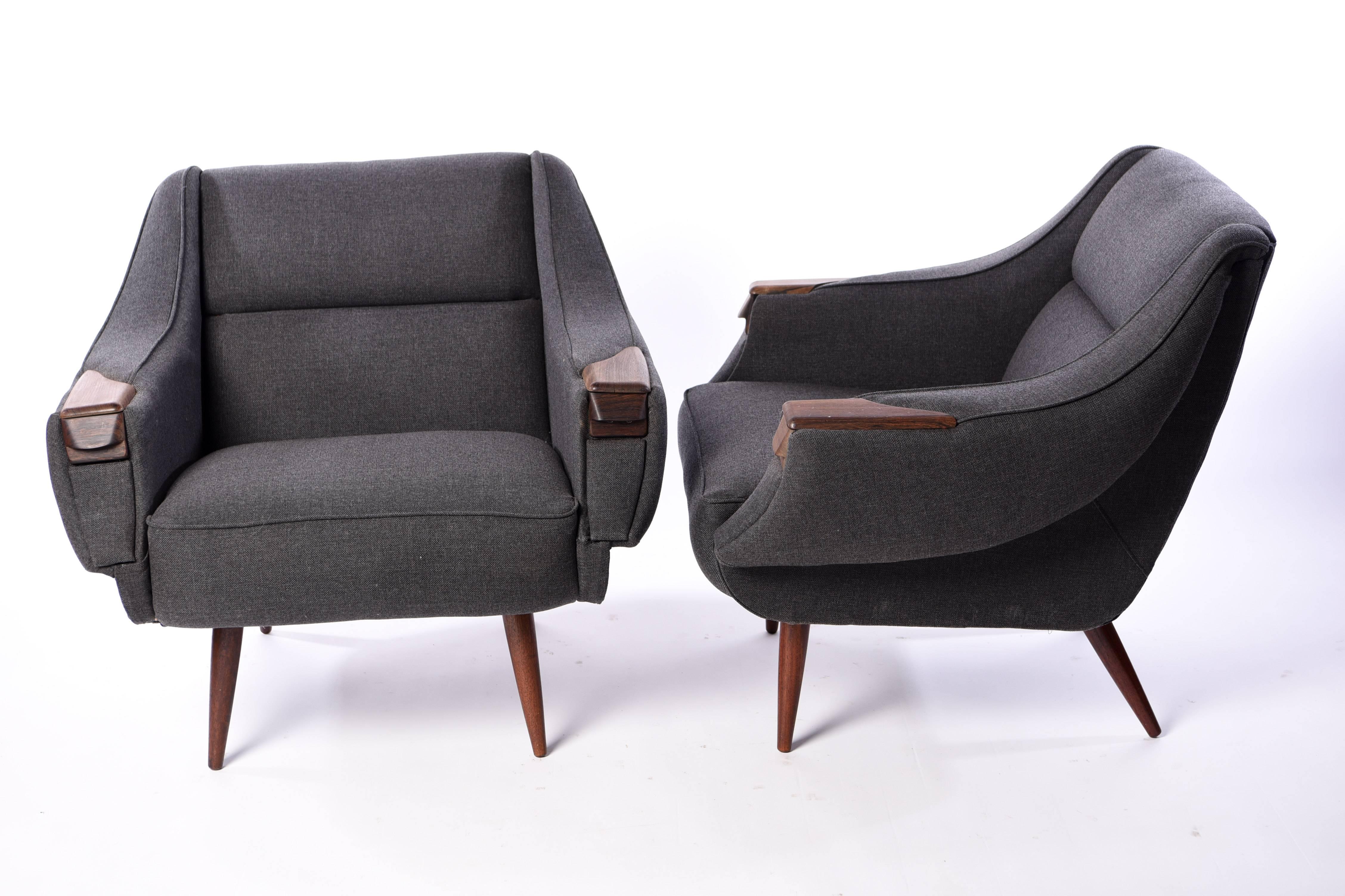 Mid-Century Modern Pair of Rosewood Lounge Chairs by H.W. Klein, 1960s