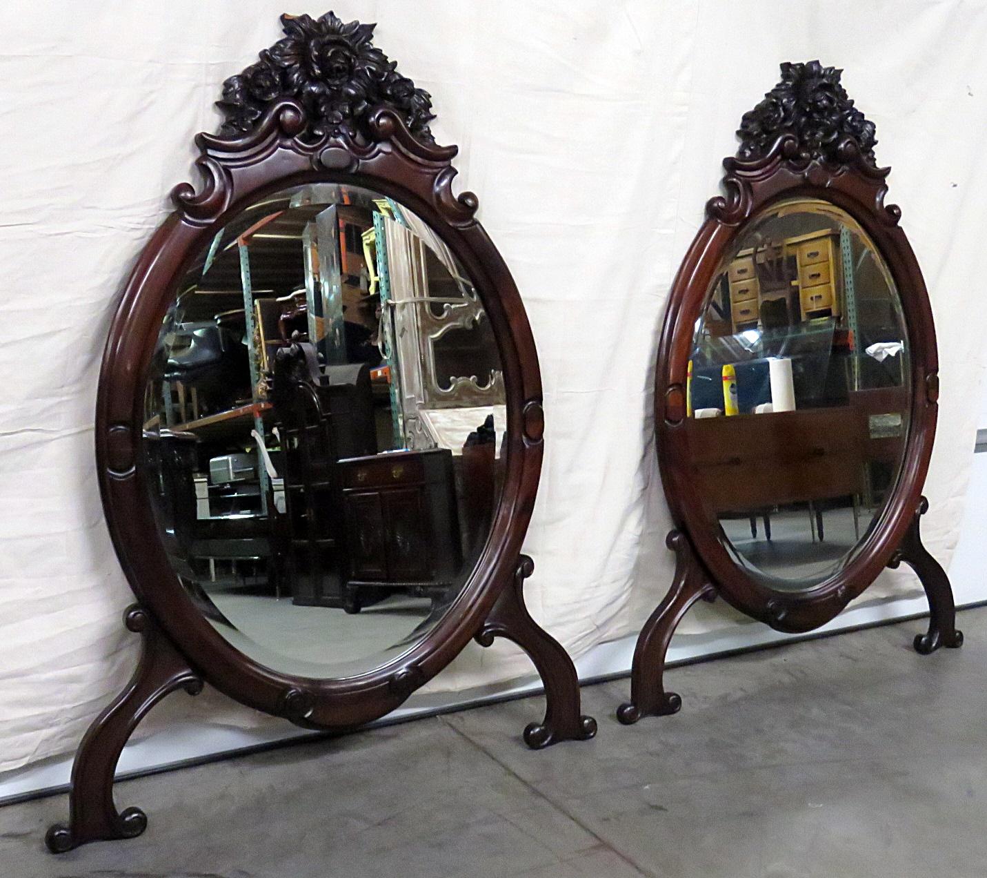 Pair Monumental American Victorian Mirrored Rosewood Marble Top Console Tables 3