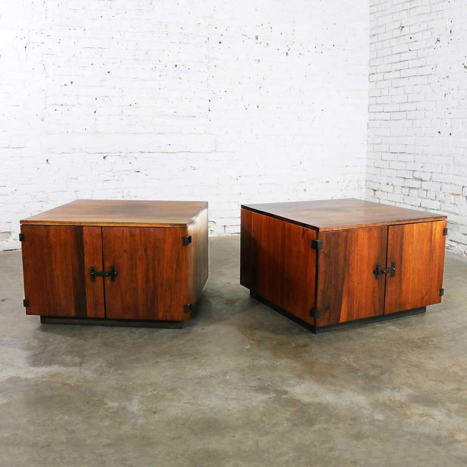 Pair of Rosewood Midcentury Square End Table Cabinets 3