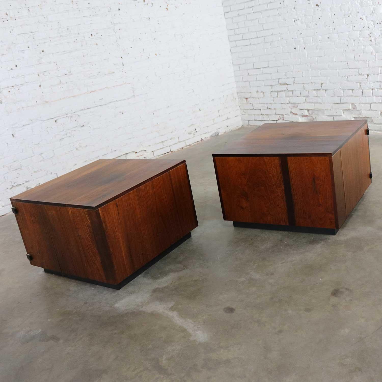 Pair of Rosewood Midcentury Square End Table Cabinets 4
