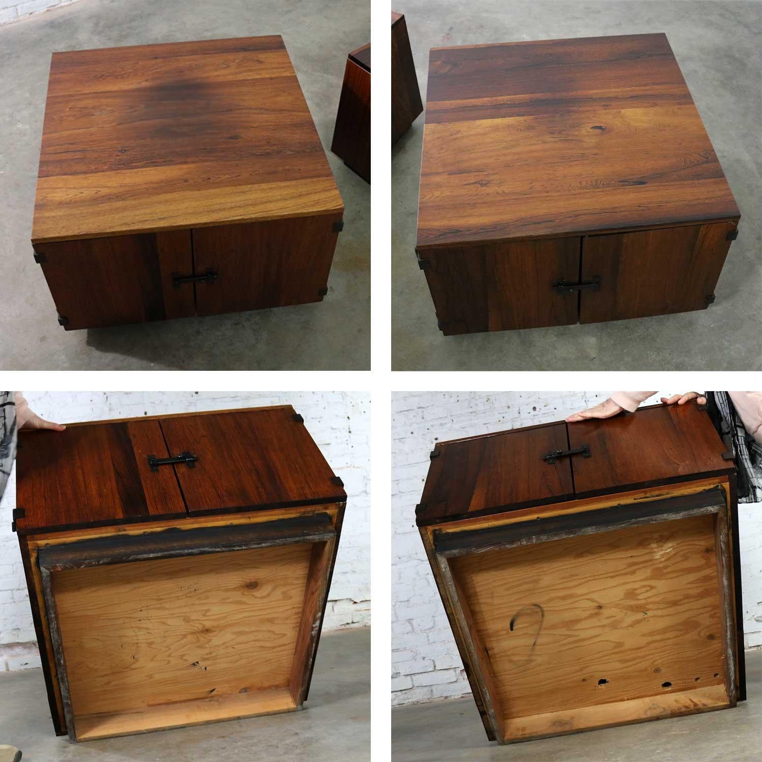 Pair of Rosewood Midcentury Square End Table Cabinets 5
