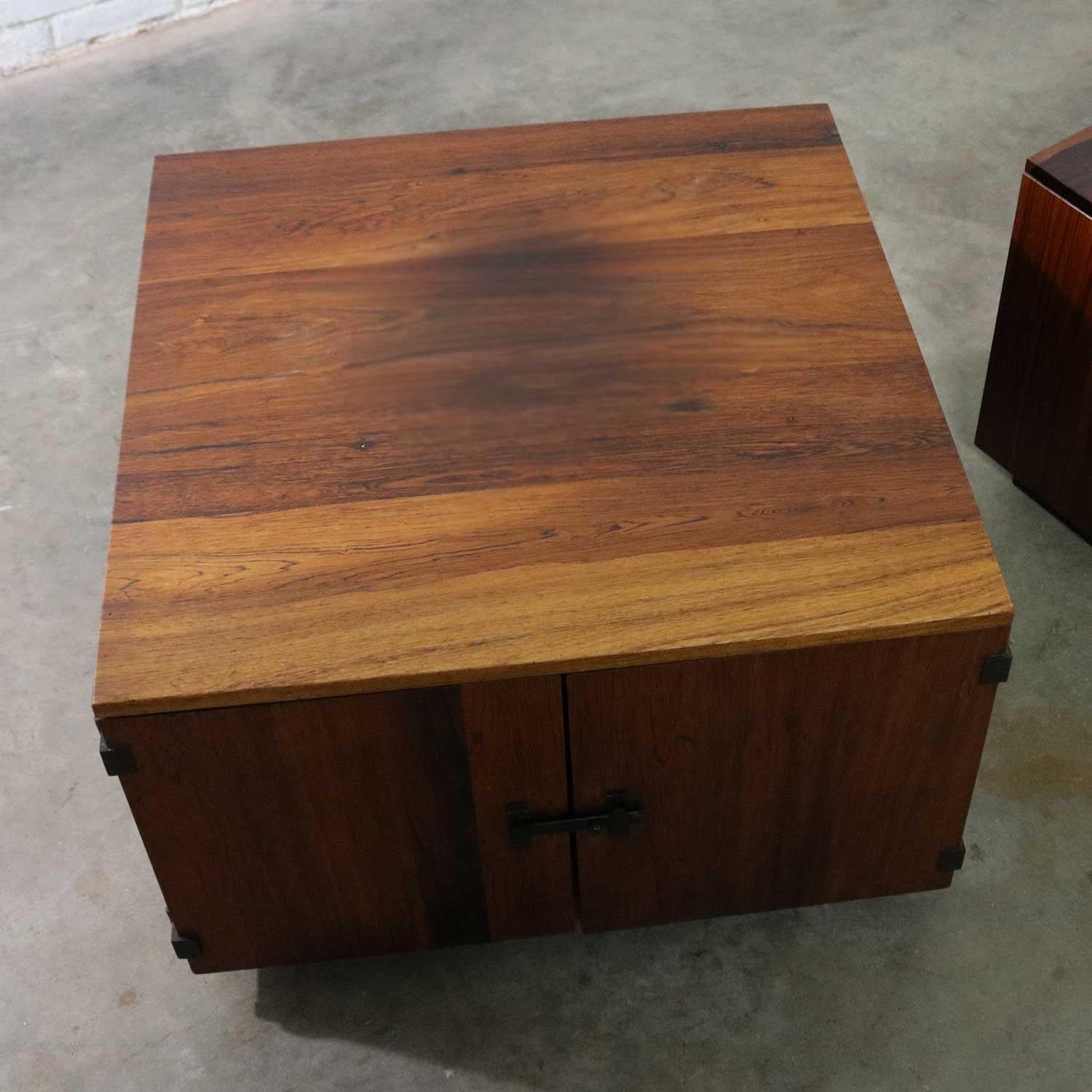 Pair of Rosewood Midcentury Square End Table Cabinets 9