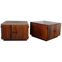 Pair of Rosewood Midcentury Square End Table Cabinets