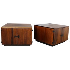 Vintage Pair of Rosewood Midcentury Square End Table Cabinets