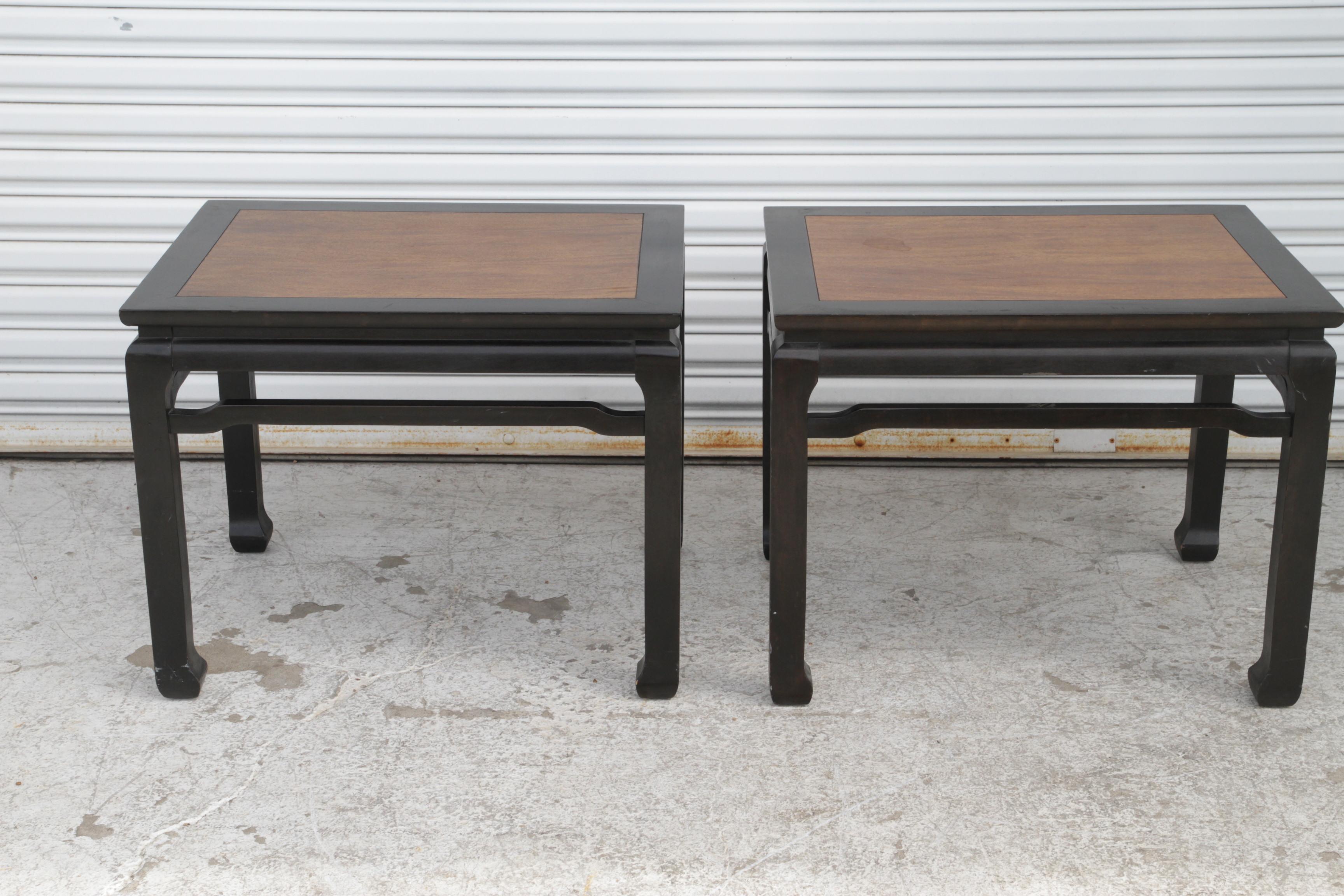 The tables are raised on four Ming style legs with horse hoofed feet connected to one another through humpbacked stretchers. With its elegant Ming style lines these pieces will be a great addition to any living room or bedroom, used as a side or end